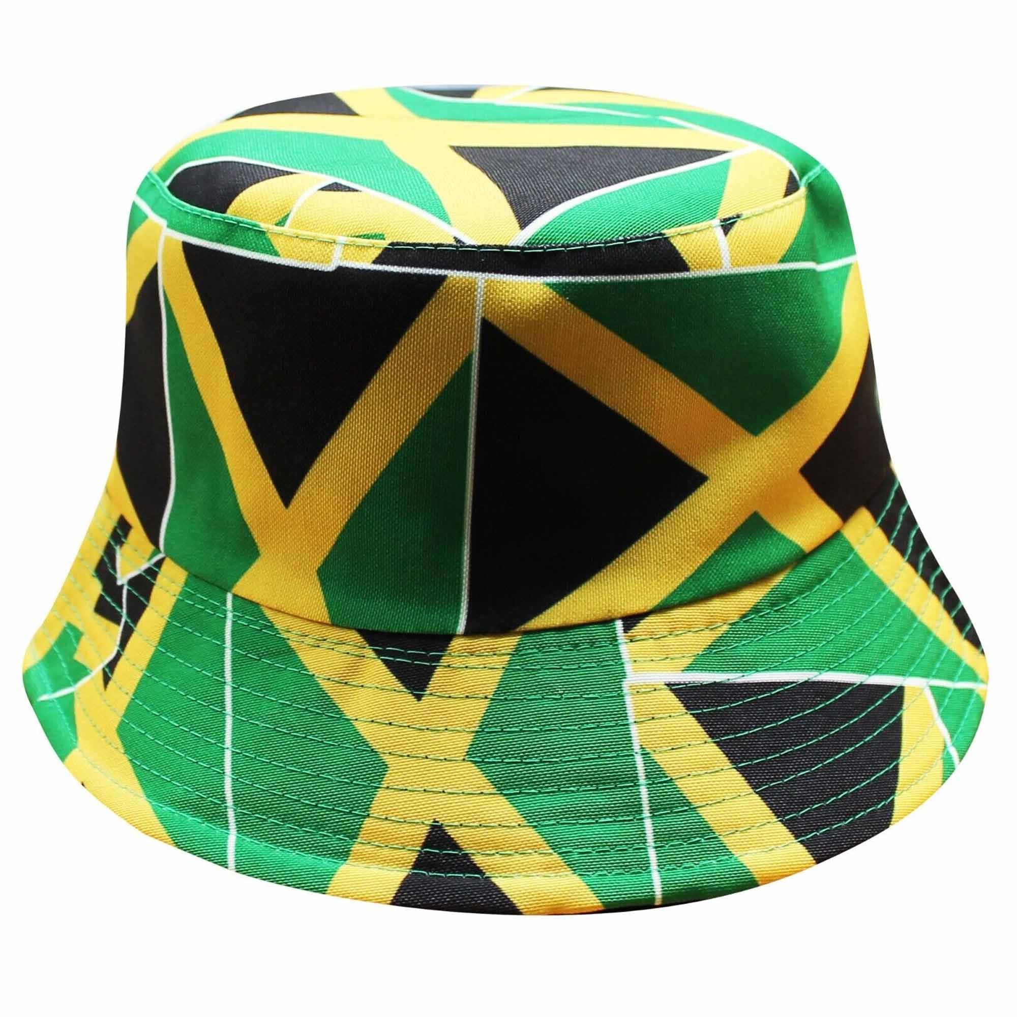 GIFTS 4 ALL Jamaica Flag Sun Bucket Hat for Sports Fans, Jamaican Flag Sun Hat for Carnival, Reversible Adults Jamaica Summer Bucket Hat, Carnival Jamaica Bucket Hat