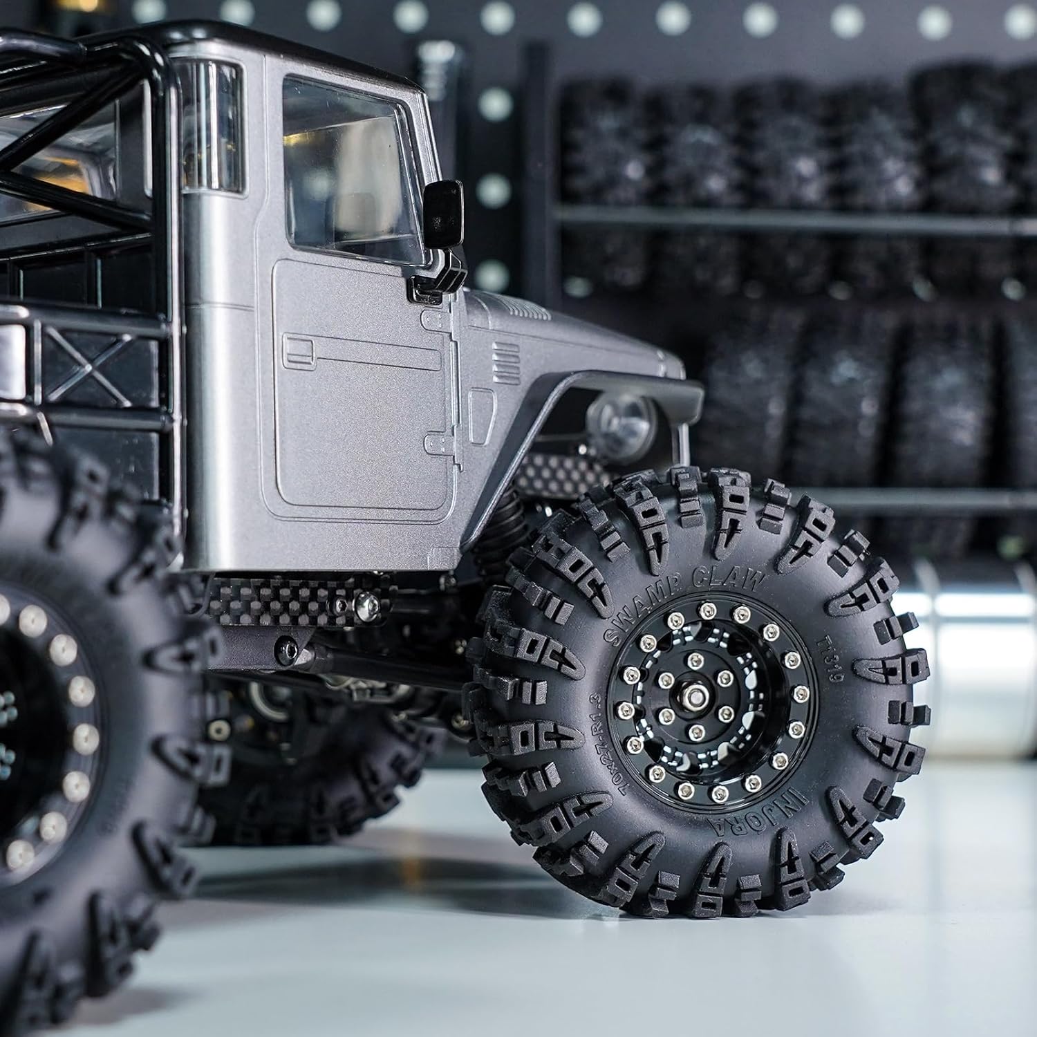 INJORA 1.3" Wheel Tires Set - S5 Swamp Claw Mud Terrain Tires and Aluminum Wheel for 1/18 1/24 SCX24 TRX4M Upgrade RC Crawler Car