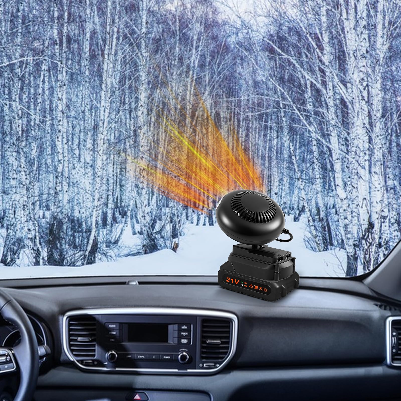 12V Autoheizung Winter Autoentfroster-Set Tragbarer Auto Heizung mit 1500mAh Akku und 2 USB Anschlüssen für PKW, SUV, LKW, 2 Temperaturstufen (mit 2 Akku)