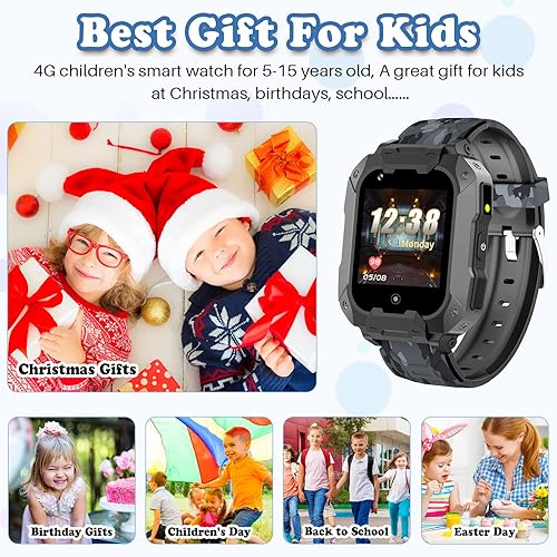 Miniatura 3 de Reloj inteligente con GPS 4G para niñas y niños, mini teléfono celular con llamadas, SOS, GPS, cámara, linterna, correas de dibujos animados de 2