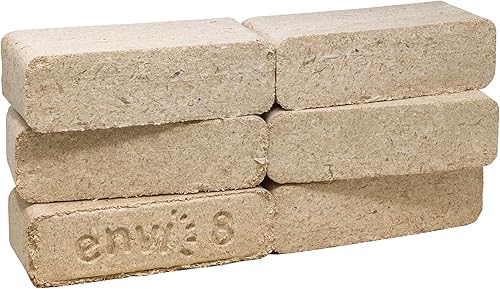 Envi 8 bloques de combustible de madera dura (paquete de 6)  Aserrín comprimido 100% natural, combustión prolongada y alto calor para chimeneas,