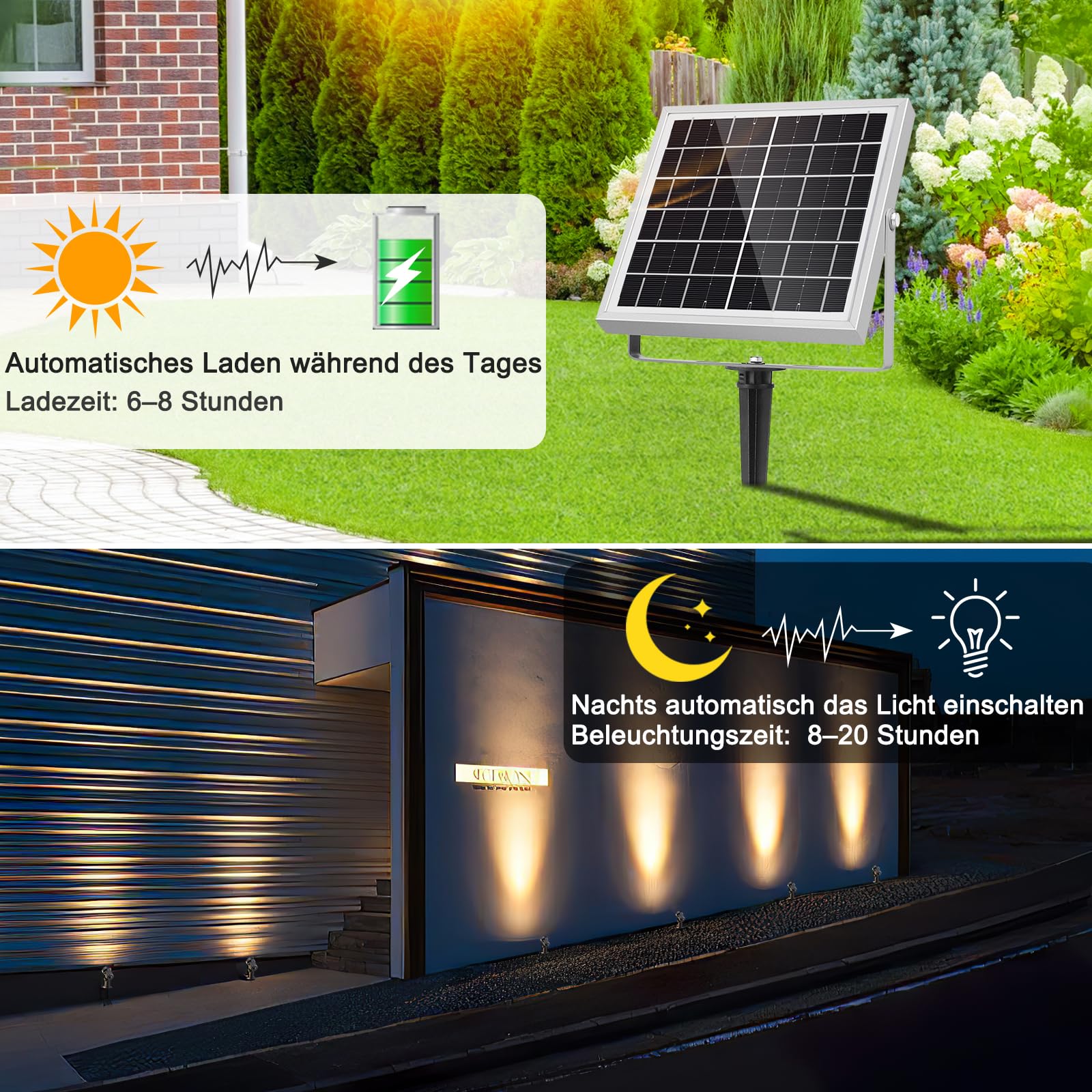 MEIKEE solarna lampa ogrodowa, 2700 K, ciepła biel, 3 jasność, 2 tryby dynamiczne, solarne oświetlenie ogrodowe, 6000 mAh, wodoszczelność IP66, lampa solarna do ogrodów, patio, trawników, drzew
