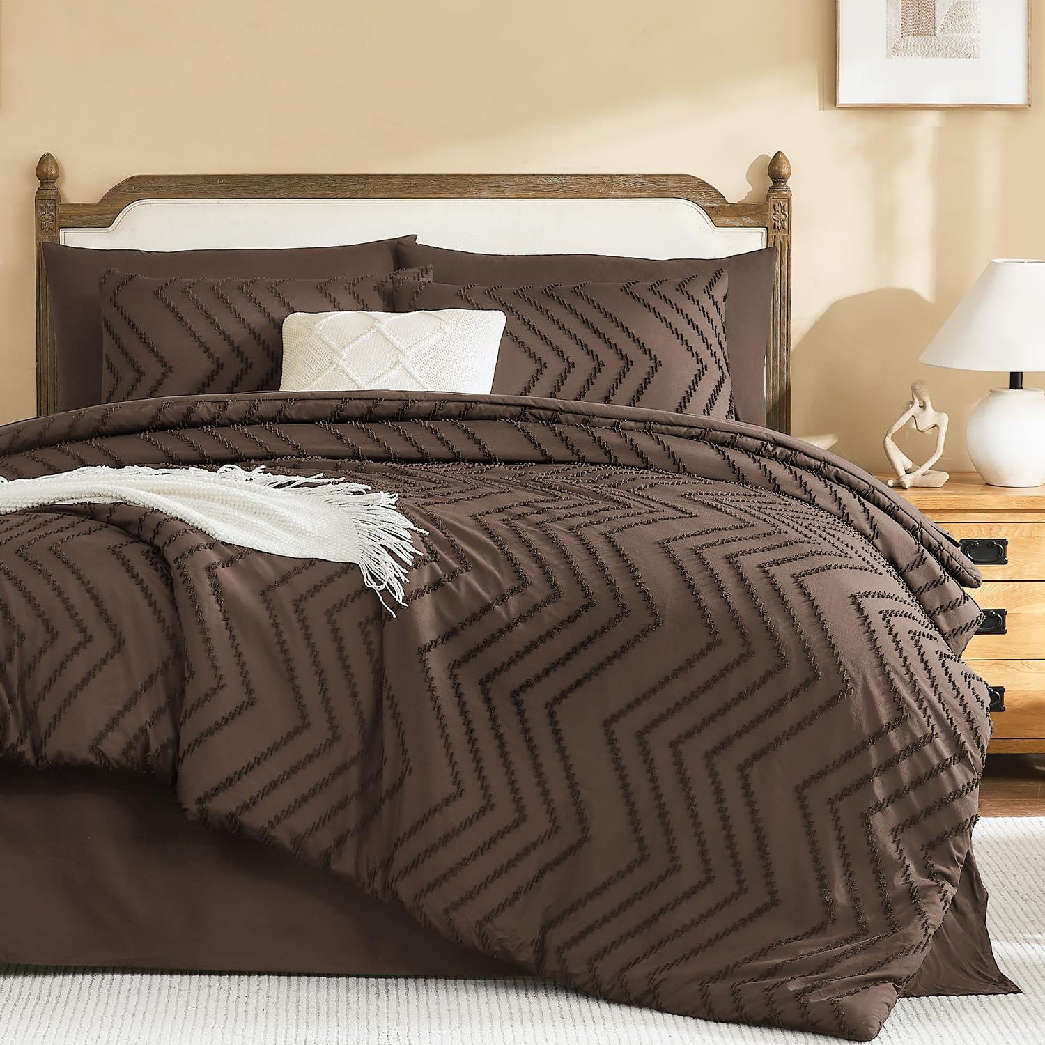 Litanika Brown Super King Plus Comforter with Sheets, 7 Pieces Boho Bed Set