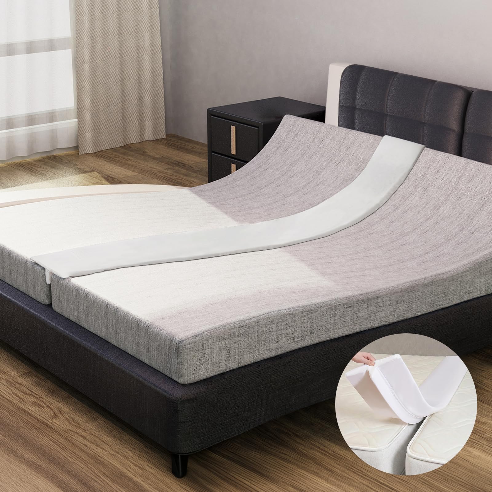 ENITYA 75" x 10" Split King Gap Filler for Adjustable Bed, Twin to King Converter with Removable Washable Cover, Bed Bridge for Guest Stayover/Hotel/Family Room Vacation, Easy Install, White