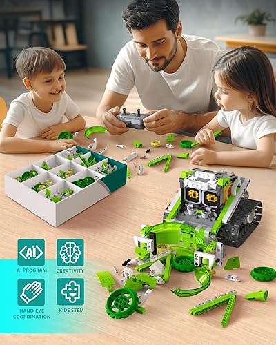 Miniatura 5 de Juego de construcción de juguetes de robot STEM AI 5 en 1, 478 piezas de bloques erectores de ingeniería con aplicación y control remoto para niños