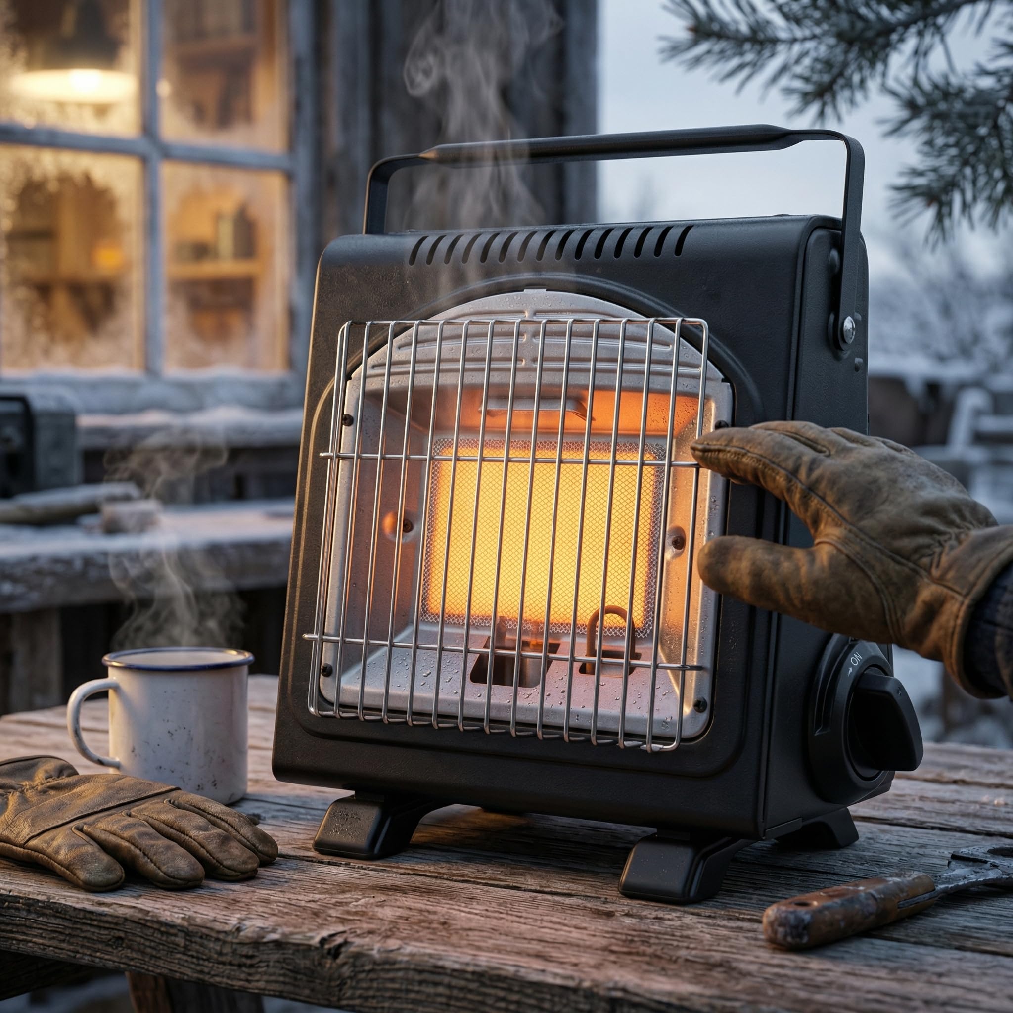 IMEX Chauffage au gaz de camping - 1,7 kW - Chauffage mobile pour tente - Avec fusible ODS en manque d'oxygène et protection anti-basculement - Chauffage à gaz en céramique pour extérieur, pêche et