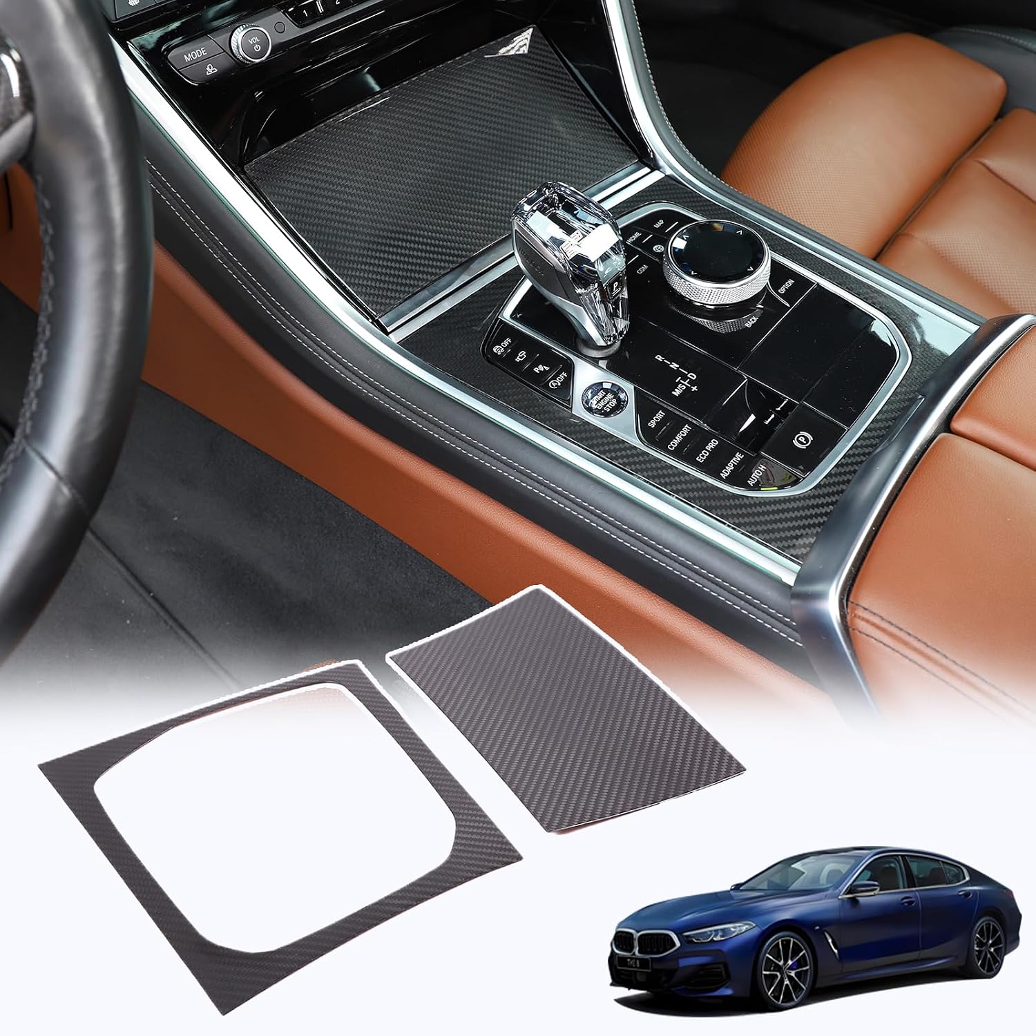 Sekhyna Car Control Gear Box Shift Panel Frame Cover Compatible with BMW 8 Series G14 G15 G16 2019-2025,Center Console Gear Shift Knob Panel Cover Interior Decoration Accessories (Black Carbon)
