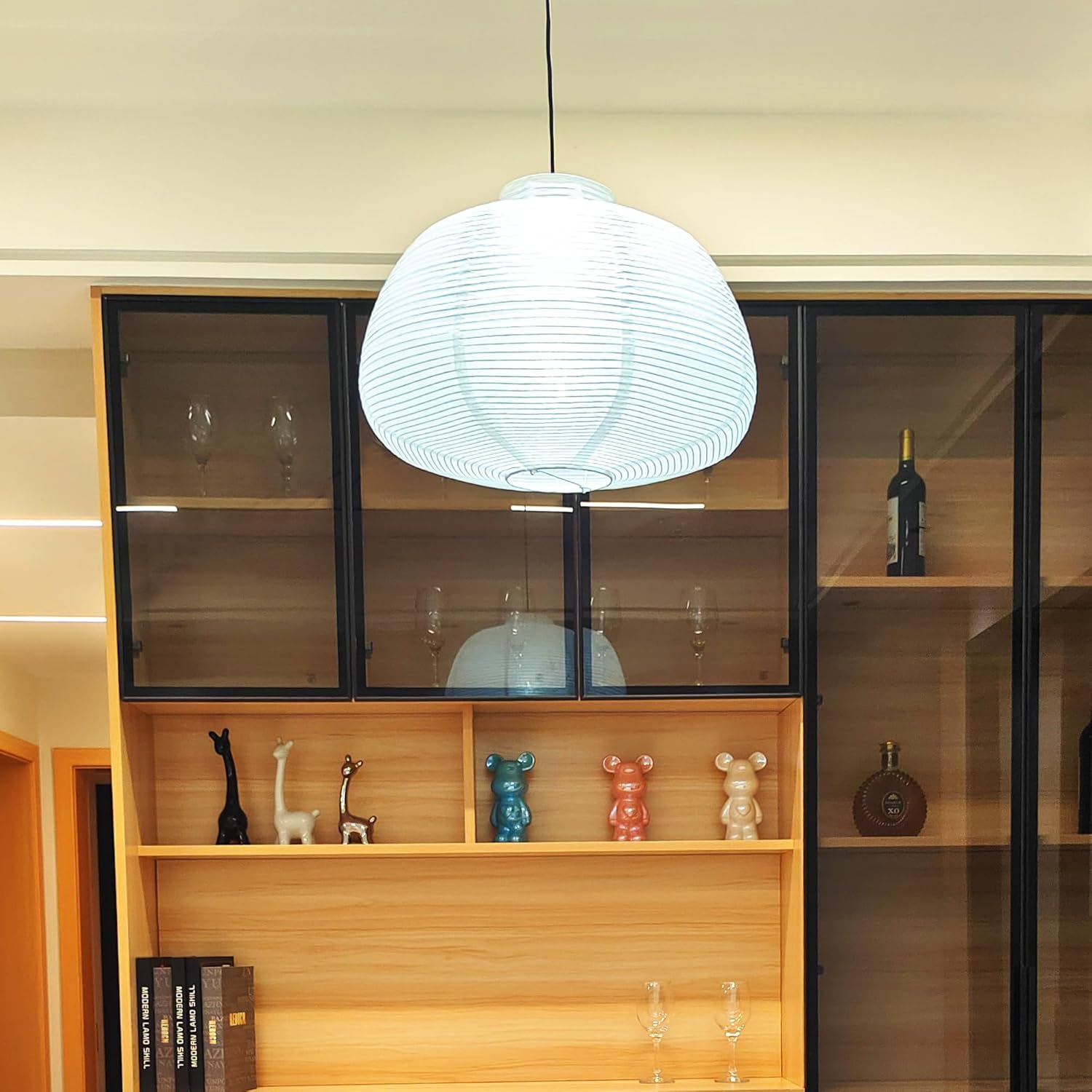 (22.05Inch) Large Paper Lantern, White Pumpkin Paper Lamp Shade, Handmade Folding Hanging Paper Lamp Shade, Suitable for Indoor Ceiling Light Decor (22.05)