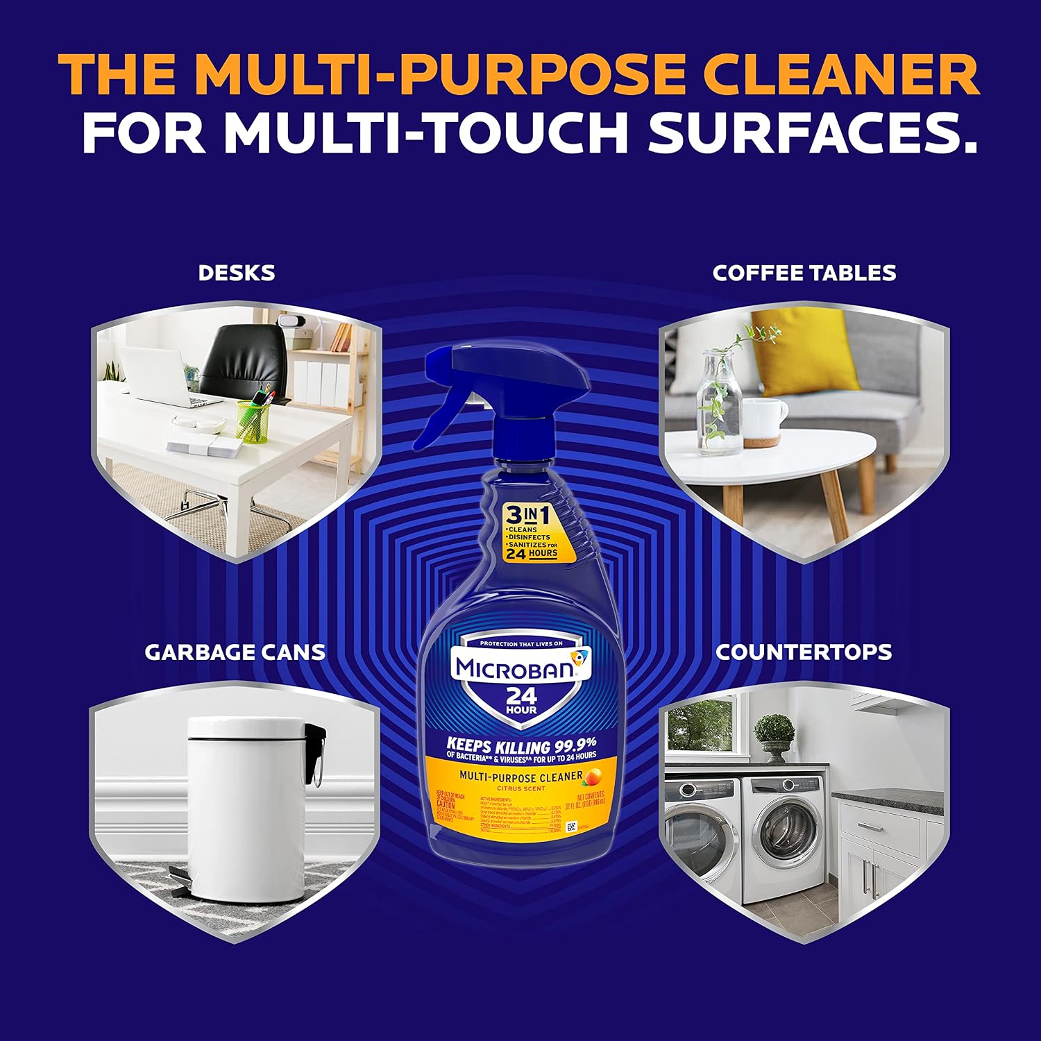 Microban Disinfectant Spray Variety Pack: 2 Cans 24 Hour Sanitizing and Antibacterial Spray (15 oz. Each) and 4 Bottles All Purpose Cleaner (22 oz. Each)