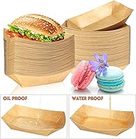 Vista 4 de Oomcu Paquete de 150 bandejas desechables de papel kraft marrón de 1/2 libra, bandejas para perros calientes a granel, pequeños botes reciclables