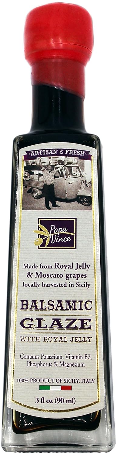 Papa Vince Aged Balsamic Vinegar - No Sugar, No Sulfites Added, No Pesticides. Made from freshly crushed whole grapes grown in Sicily, Italy, Minimally Processed, Delish subtle wine finish