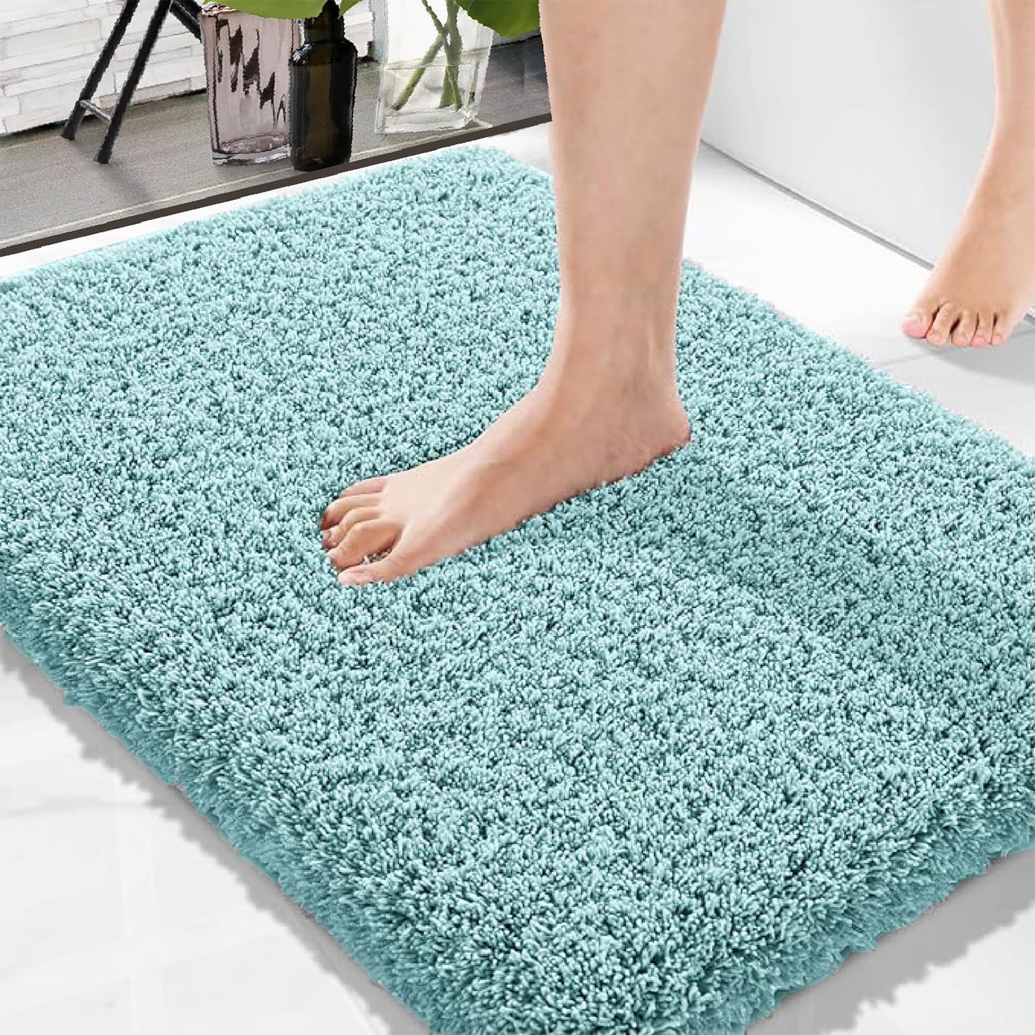 Amazon Brand - Solimo Premium Anti-Slip Microfibre Bathmat | 50Cm X 80Cm | Dusty Turquoise | 2000 GSM | Super Absorbent | Non-Slip Backing | Quick Dry | Machine Washable, Rectangular