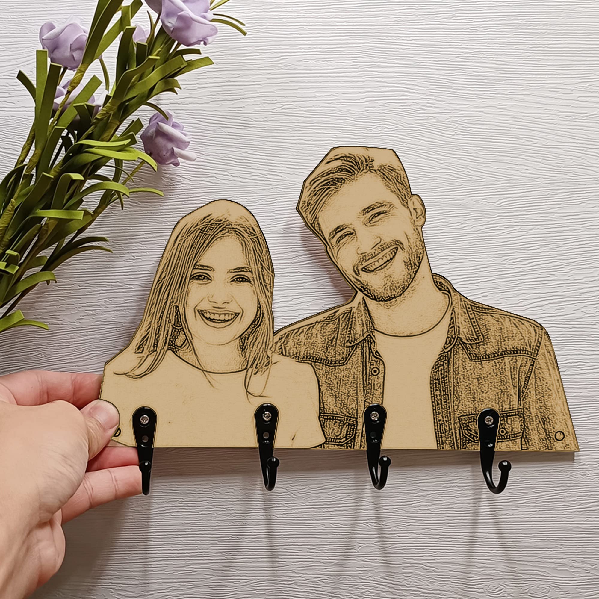Portachiavi Da Parete In Legno Con Foto - Personalizzabile Con 4 Ganci, Stile Rustico - Foto 3
