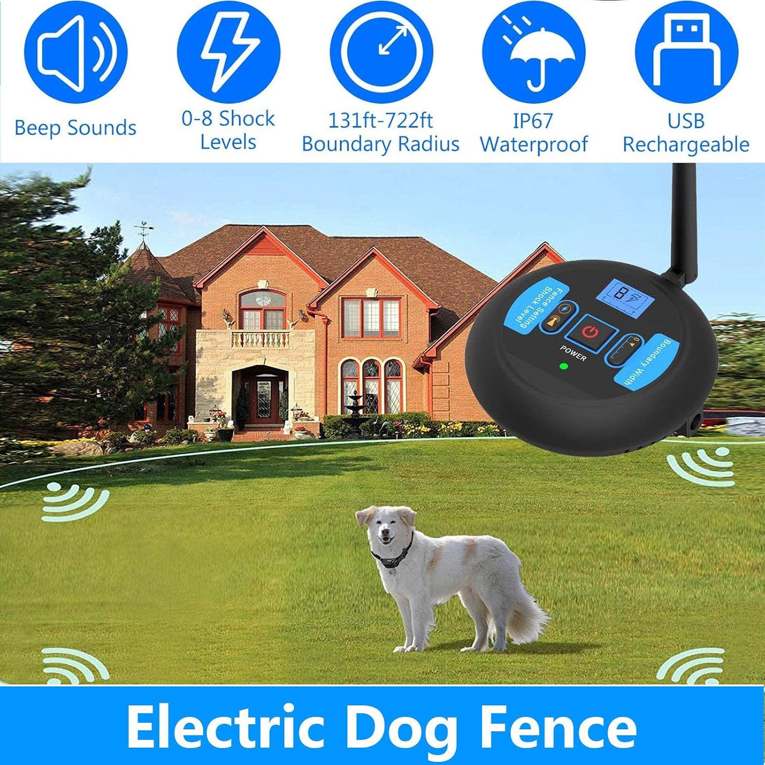 Wireless Dog Fence, Electric Fence System for Dog, Wireless Dog Boundary Containment System, Rechargeable Training Collar,Adjustable Range Up to 656Ft, for Large & Small Dogs,for3dogs
