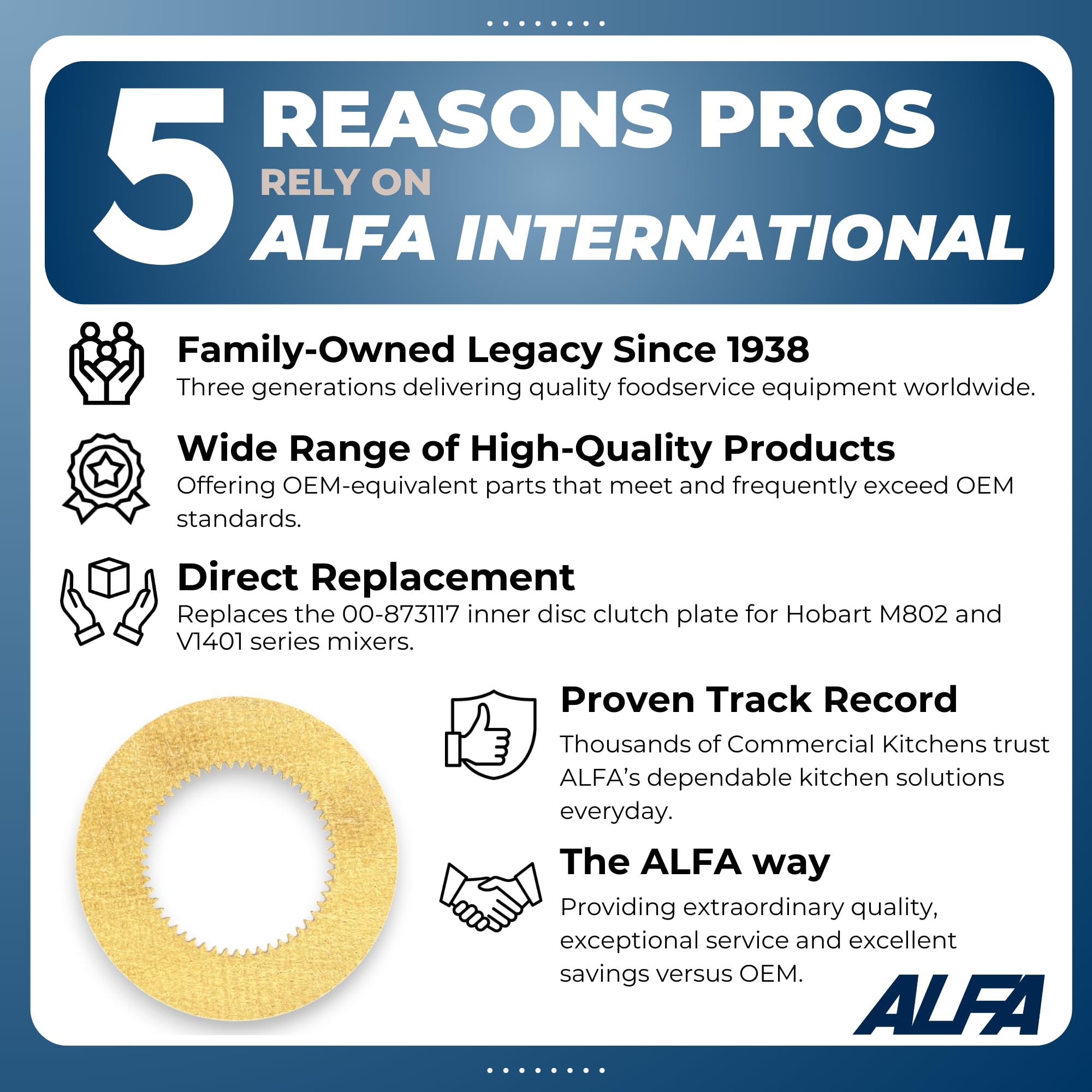 ALFA HM14-117 Replacement Inner Disc Clutch Plate | Replaces Hobart 00-873117 for M802 and V1401 Series Mixers