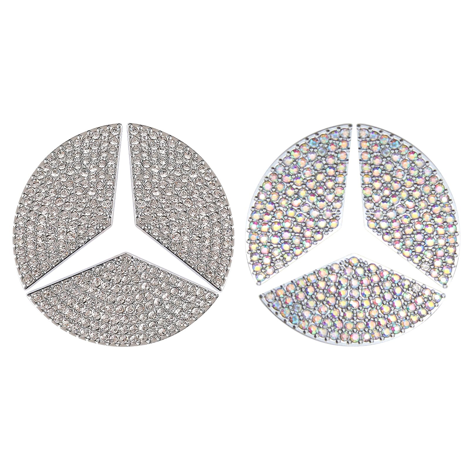 2 Stück Bling Crystal Lenkrad Emblem Kompatibel für Mercedes-Benz A B C E G CLA CLS GLA GLC GLE GLK Klasse 45MM Auto Lenkrad Emblem Aufkleber Innen Abzeichen Logo Dekor Glitzer Zubehör - Bunt+Silber