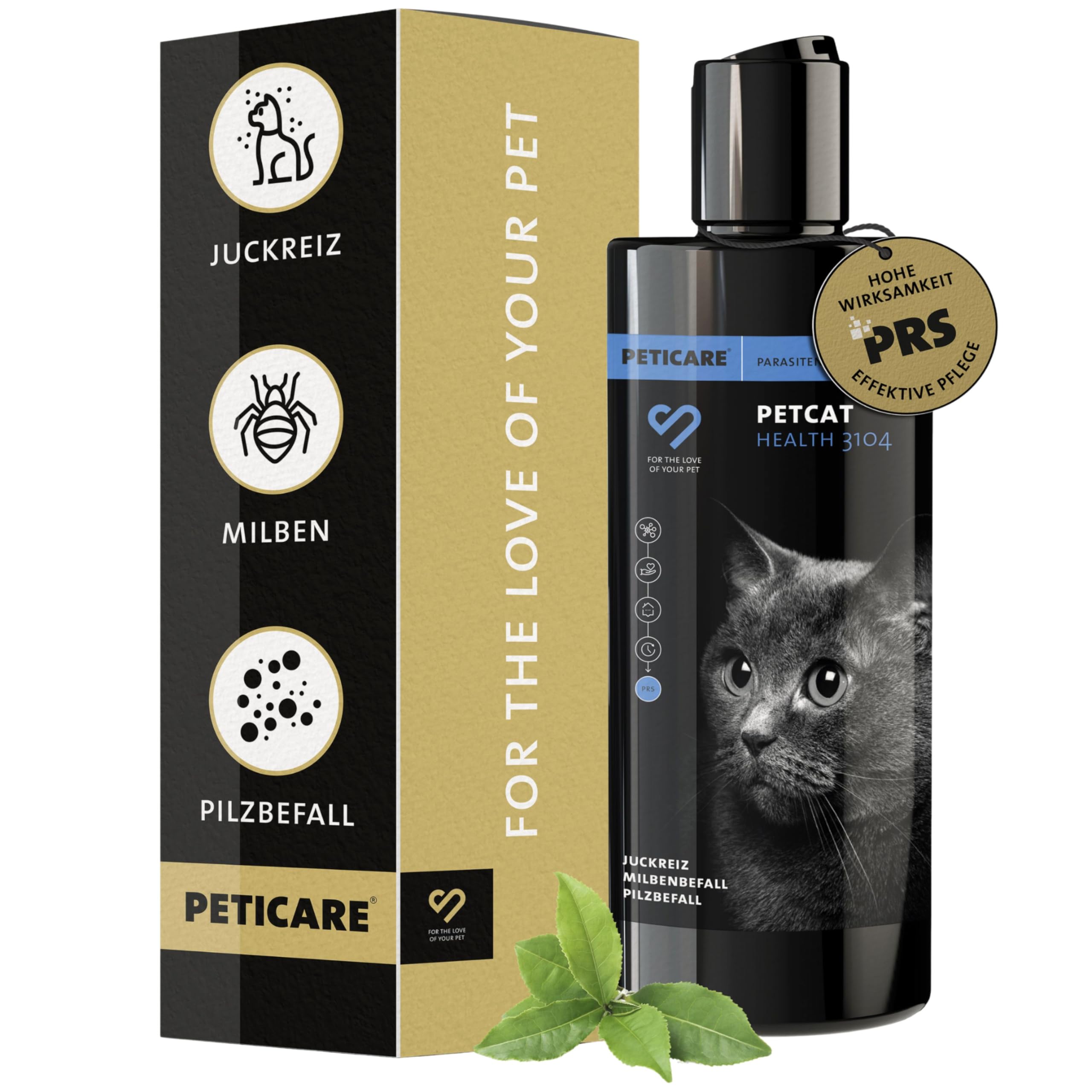 Peticare Anti-Parasiten Katzen-Shampoo | gegen Milben Flöhe Pilze | lindert effektiv Juckreiz & unterstützt Regenerationsprozess | einzigartiges PRS® System für Lange Wirkung – petCat Health 3104