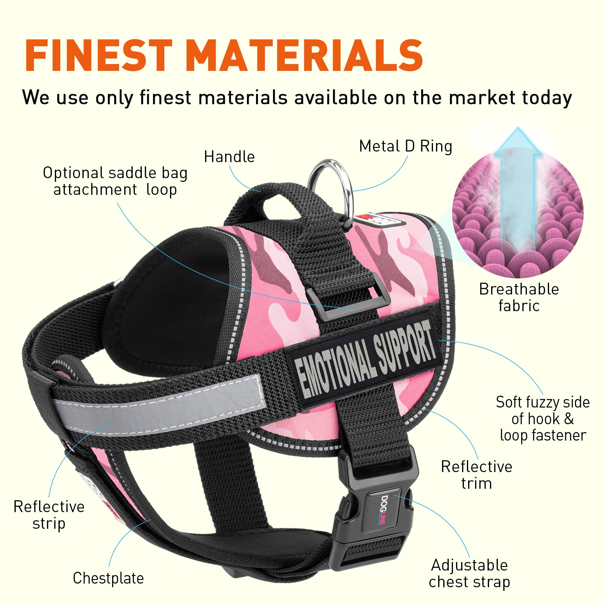 Dogline Unimax Hundegeschirr, Weste mit emotionalen Unterstützungs-Patches, verstellbaren Trägern, atmungsaktives Neopren für Identifikation, Training, Hunde, Umfang 45,7 bis 63,5 cm, Pink Camo