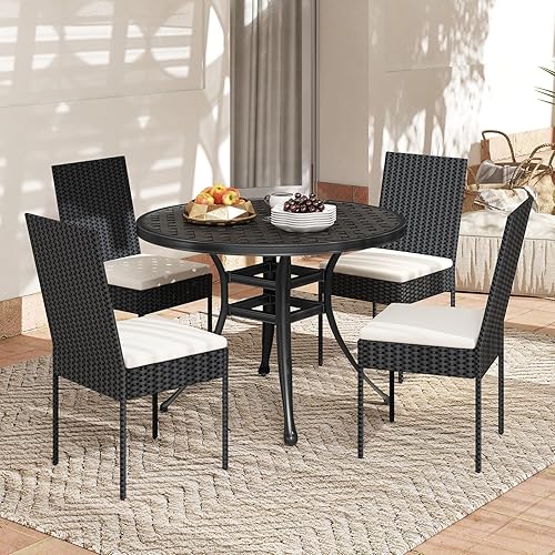 Miniatura 5 de Tangkula Juego de 2 sillas de comedor de mimbre para patio, sillas acolchadas de ratán para exteriores con marco de metal para porche, terraza,