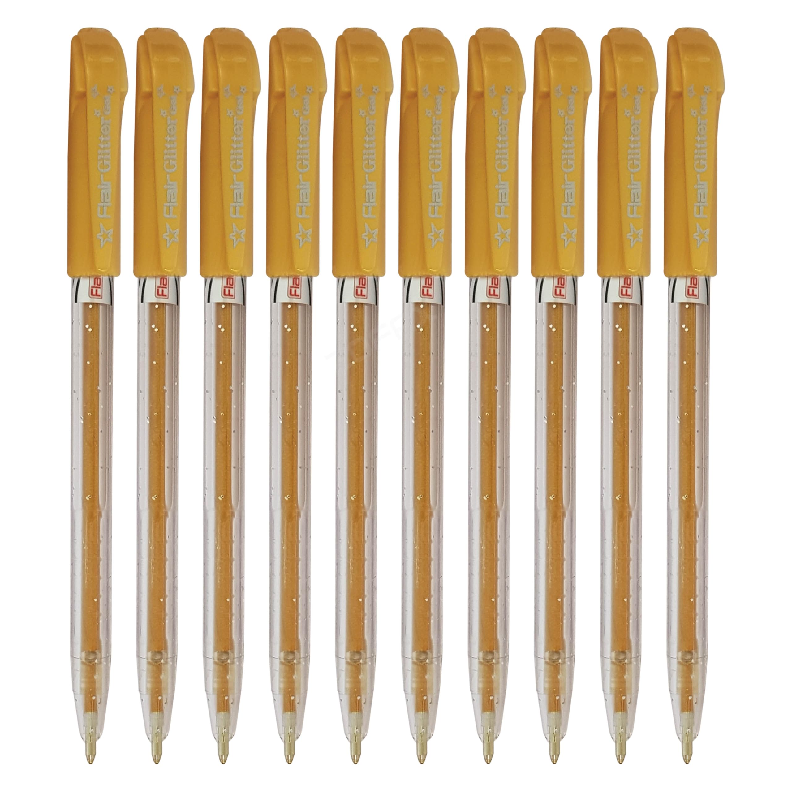 iGlitter Xtra Sparkle Glitter Gel Pens, GOLD, Medium Point (1.0mm), Pack of 10, Trio Grip, Ideal for Write Colour Sketch, iZOFAX Black Ball Pen