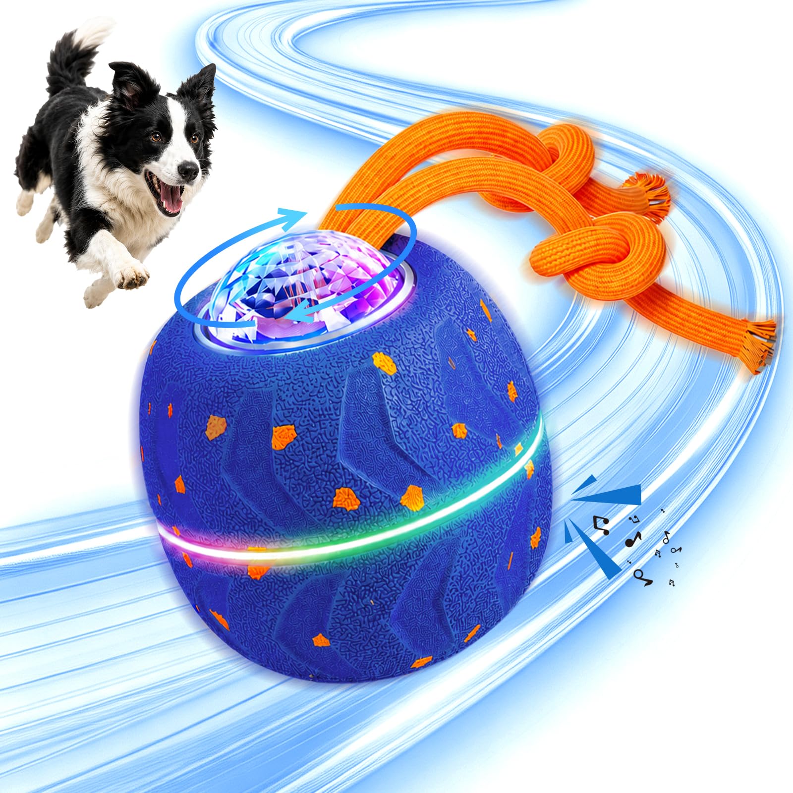 Balle Interactive pour Chien - Wicked Ball Rolly avec Queue & Aboiements, Jouet Intelligent pour Chien avec 3 Modes, E-TPU, Rechargeable USB-C, Lumières RVB, pour Chiens de Taille Moyenne à Grande