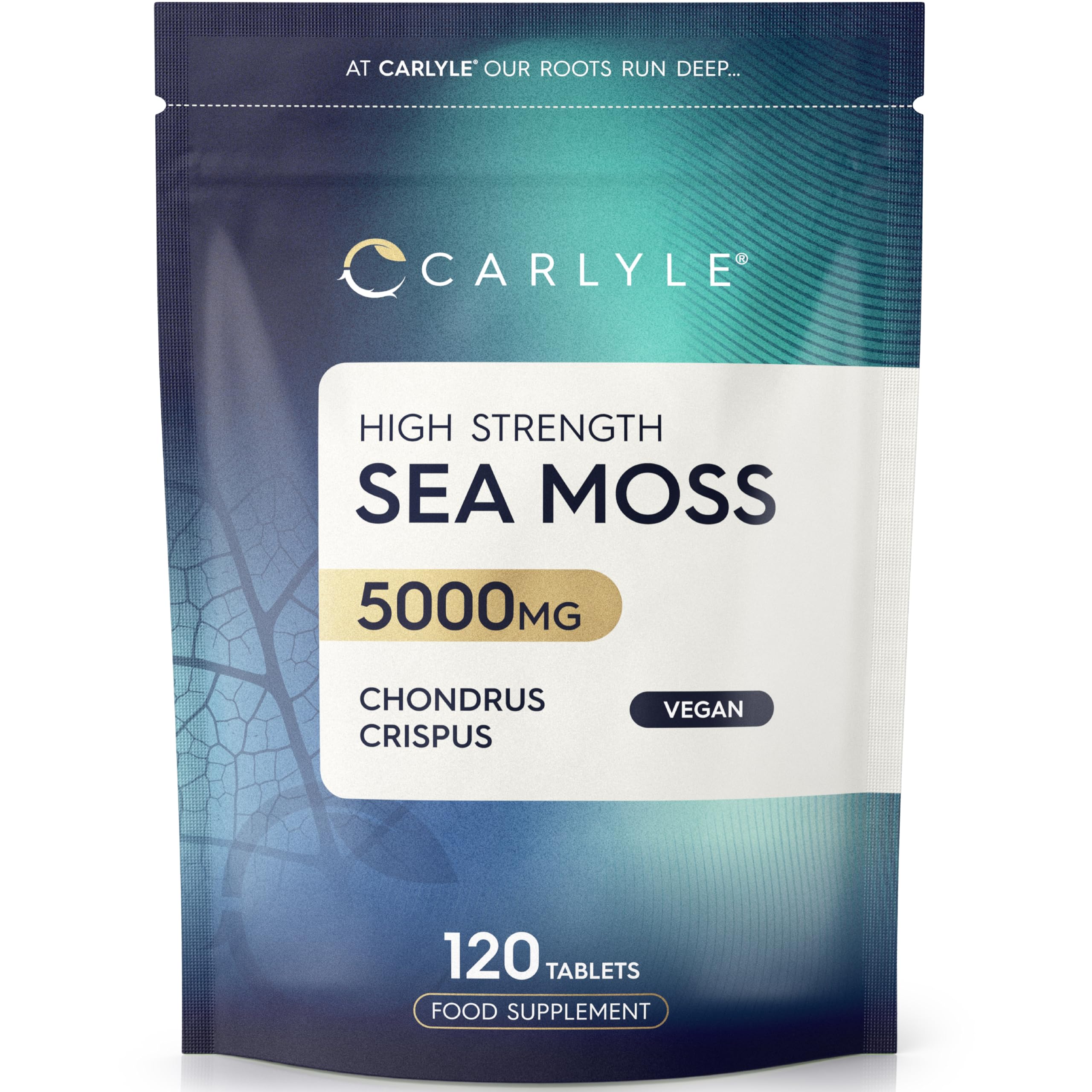 Sea Moss Tablets Extract 5000mg | High Strength Irish Sea Moss Supplement | 120 Vegan Tablets (Not Capsules) | Carlyle