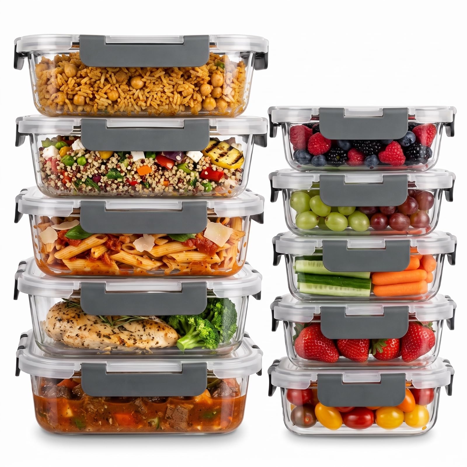 uandu Glasbehälter mit Deckel – Meal Prep Boxen Glas | Behälter, Deckel, Borosilikatglas, Auslaufsichere Frischhaltedosen, Mikrowellengeeignet, Gefriergeeignet