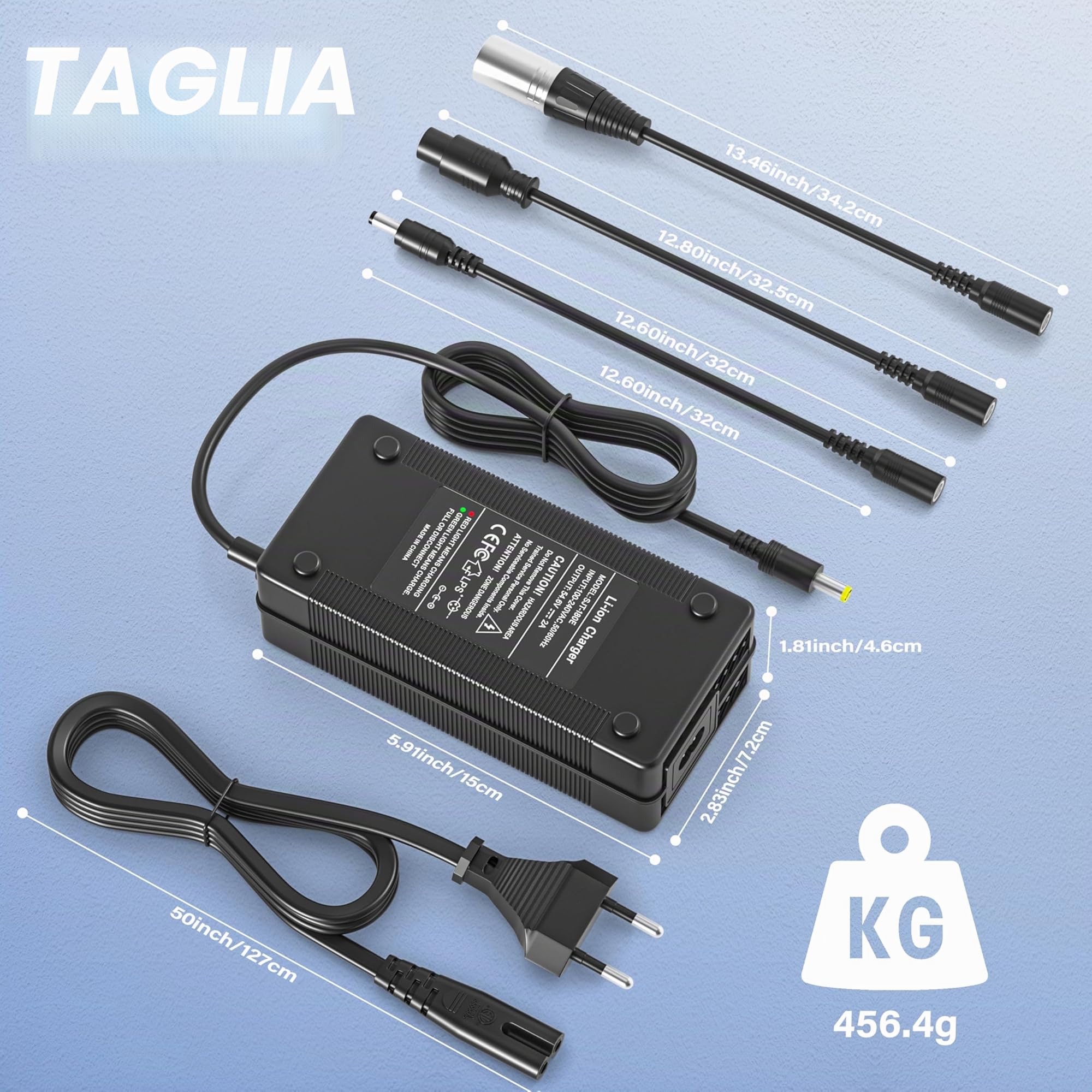 Caricatore Monopattino Elettrico per Kugoo M4/M4 Pro, 54.6V 2A Batteria Caricabatterie Hoverboard per Gotrax G2 G3 G4, Evercross H5, Hitway H5/H5 Pro, UrbanGlide E-Cross Pro Scooter Elettrico