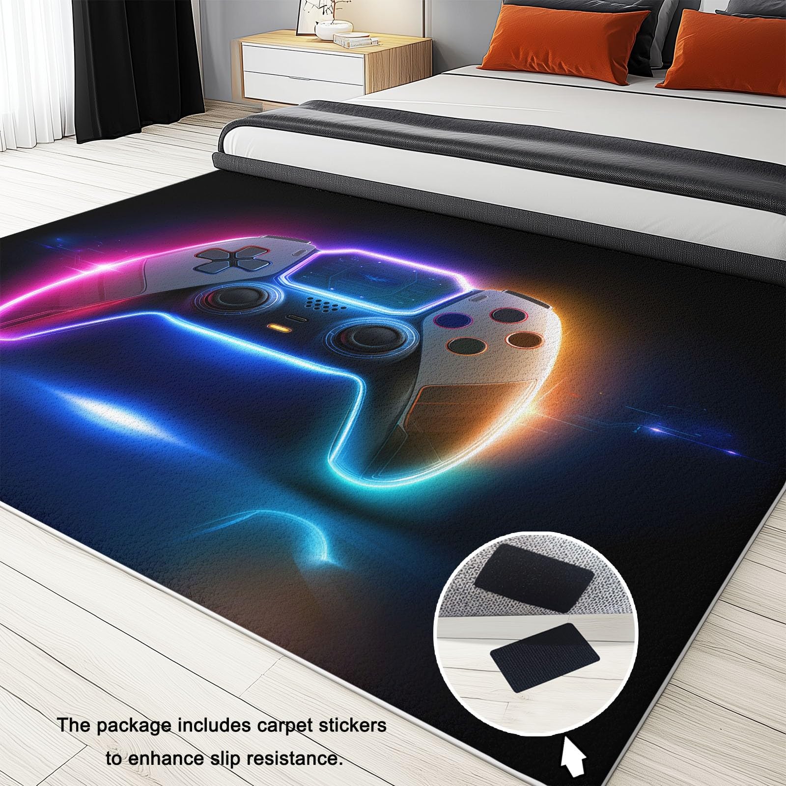Tappeto Salotto Corto Pile Controller Gioco Luci Al Neon Tecnologia Giochi, Tappeti Corridoio Lungo 140 x 200 cm Morbido Lavabile Antiscivolo, per Soggiorno Camera da letto e Sala da Pranzo Cucina