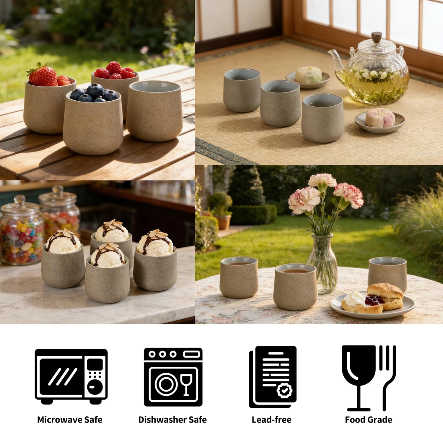 TEANAGOO Japanese Tea Cups, Chinese Tea Cup, 7.2Oz / 205 Ml, Ceramic Tea Cup for Adults, Ceramic Cups no Handles, Japanese Cups, Asian Matcha Cup, Darker Grey, 4 Pcs/Box, H4 - Image 6