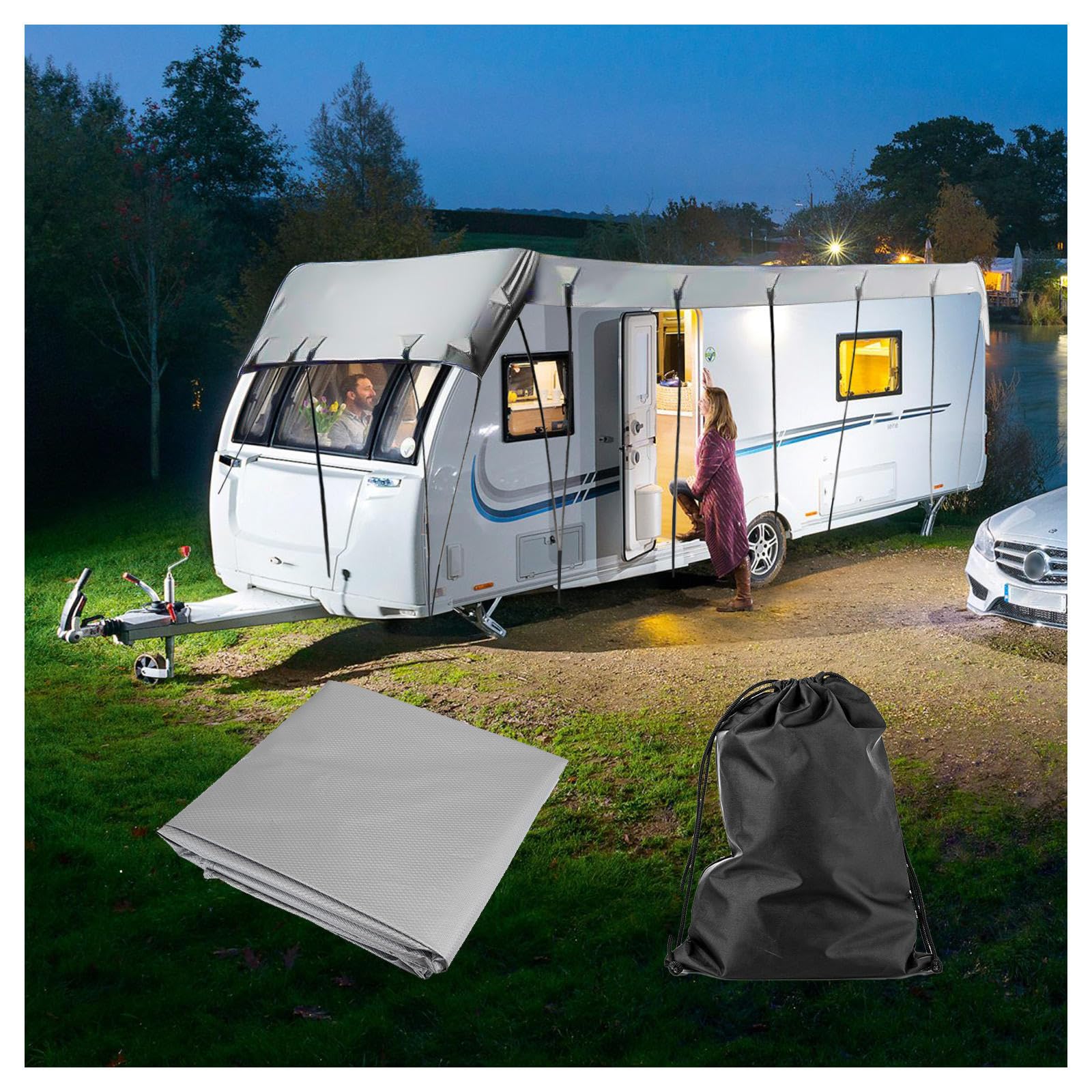 Wohnwagenabdeckung aus 210D wasserdichtem Oxford-Gewebe, faltbar, leicht zu reinigen, nur für das Dach, Grau – 6,5 x 3 m