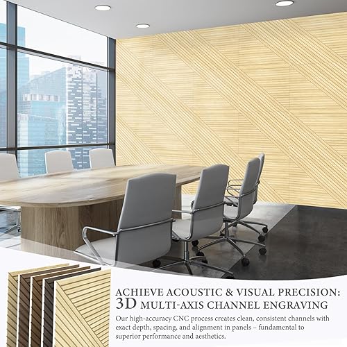 Miniatura 6 de JBER Paneles de pared acústicos  6 paneles de pared de 23.6 x 23.6 pulgadas, impresión de patrón de madera, paneles de pared grandes autoadhesivos