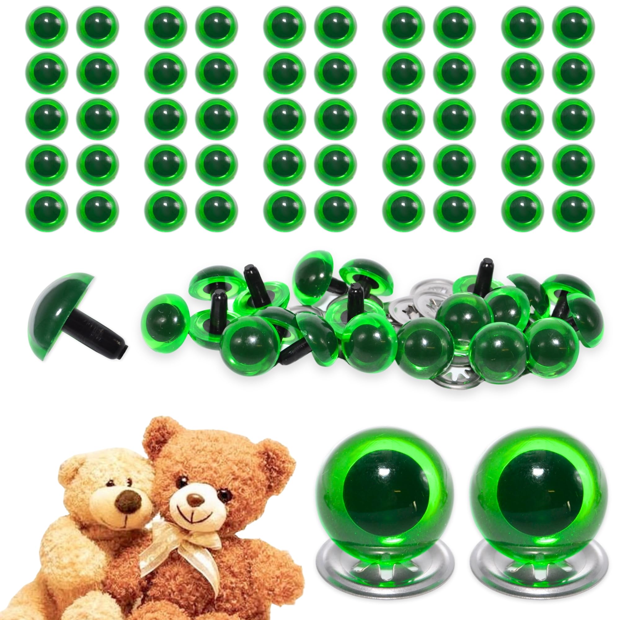 celloexpress 24mm Transparent N. Green Crystal Eyes with Metal Backs - Safety Eyes for Soft Toy Teddy Bear Animal Making (Pack of 25 Pairs)