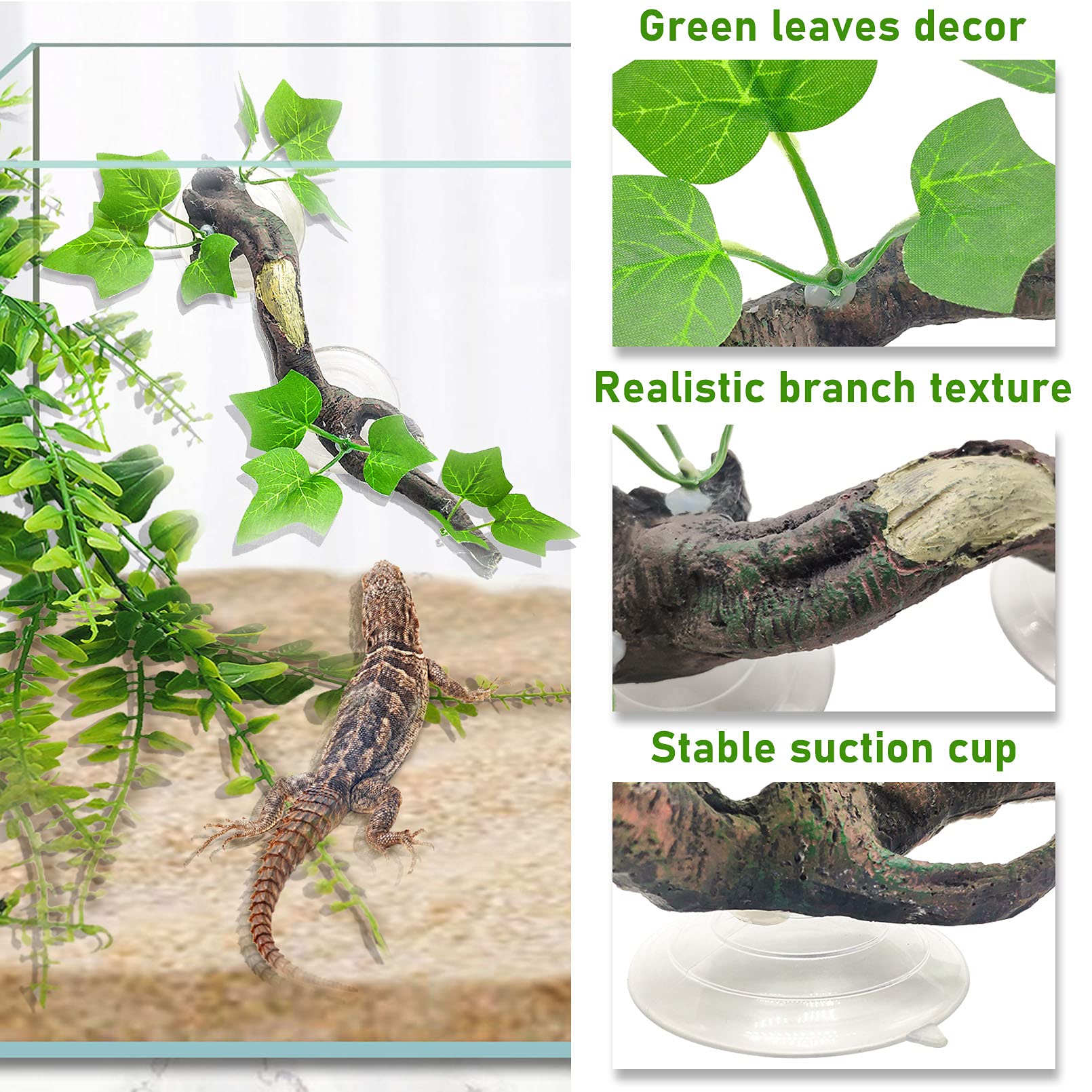 Hamiledyi Künstliche Reptilienpflanzen Mit Saugnapf – Hängepflanzen Für Terrarien, Lebensraum-Deko Für Bartagamen & Geckos