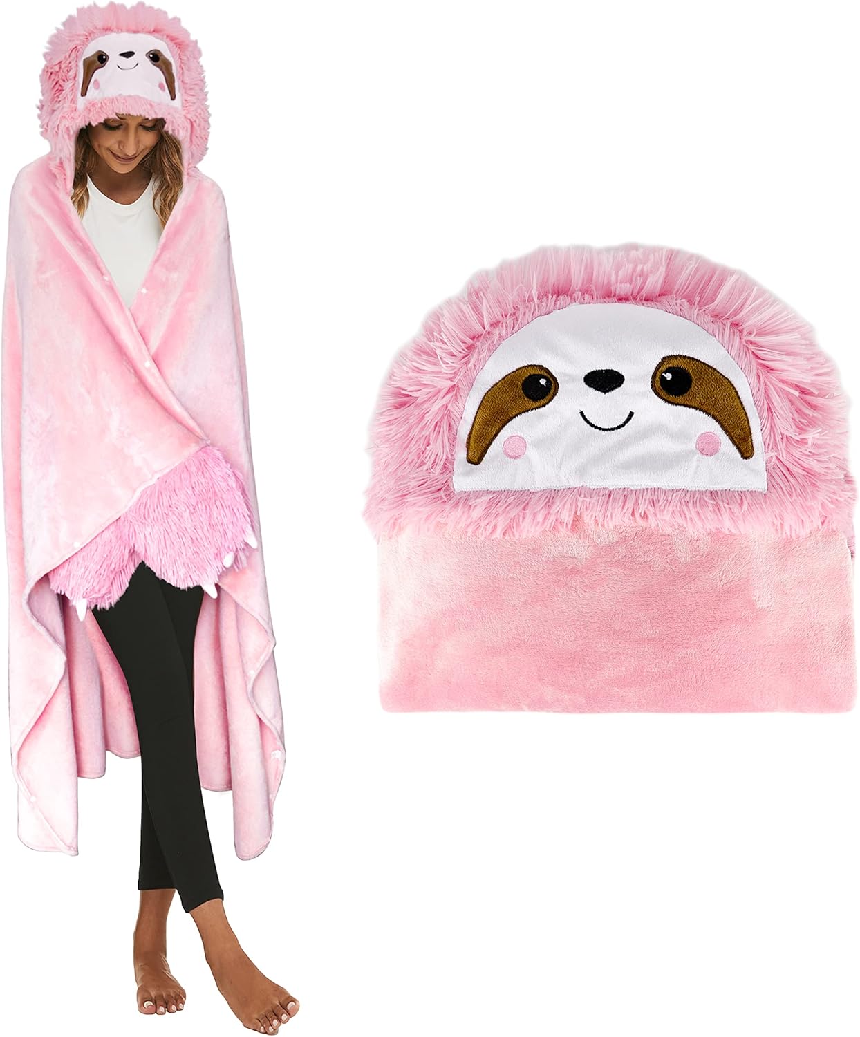 Shoppawhile Sloth Gifts for Women Wearable Hooded Blanket Soft Cute