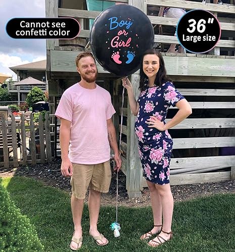 Miniatura 6 de Globo de revelación de género – Globos de bebé de 36 pulgadas con confeti en forma de corazón rosa y azul, suministros de decoración para fiesta de