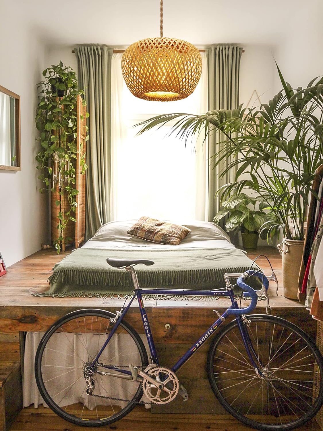 YIIZON Plug in Pendant Light Fixture with Hand Woven Bamboo Lamp Shade Dimmer Switch Hanging Lights with Plug in Cord Boho Wicker Rattan Hanging Lamp for Living Dinning Room Bedroom Kitchen Island - - 