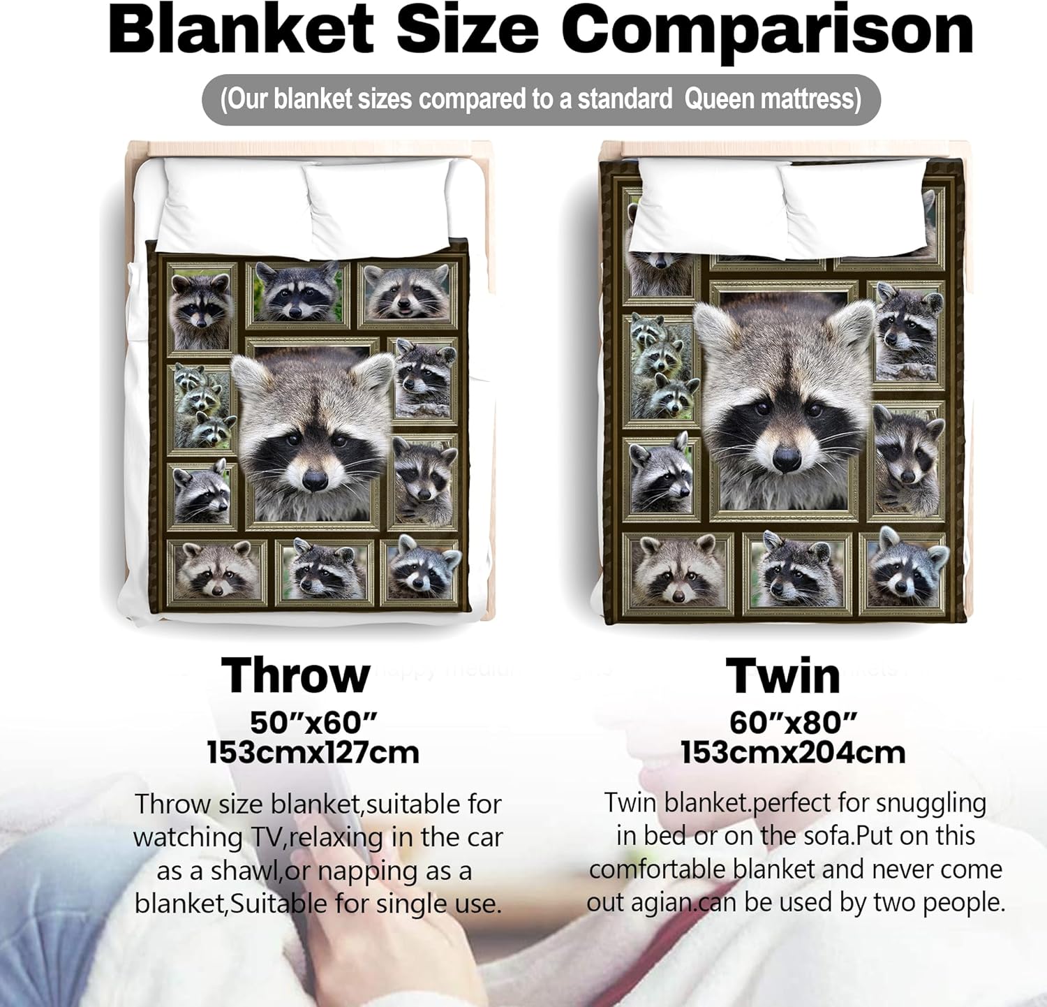 Raccoon Blanket,Gift for Raccoon Lover,Soft Cozy Plush Sofa Bed Couch Throw Animal Blanket for Kids and Adult,50"x60" - Image 4