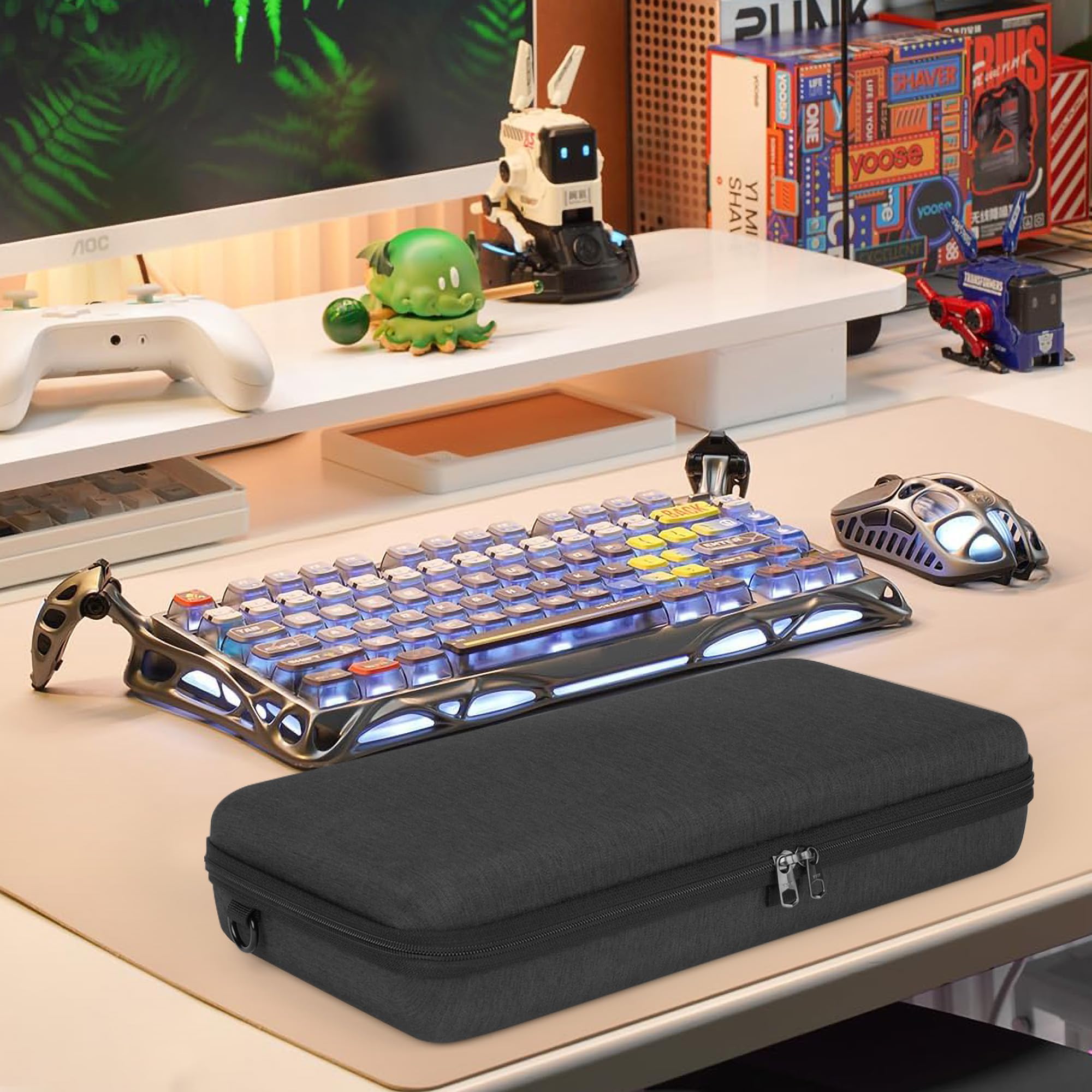 GEEKRIA Tastaturtasche, kompatibel mit GravaStar Mercury K1/ K1 Pro/ K1 Lite/ V75 Pro/ V75 Lite/ V75 HE/ V75 Pro HE, Eva Hartschalen-Reisekoffer-Ersatz (Dunkelgrau)