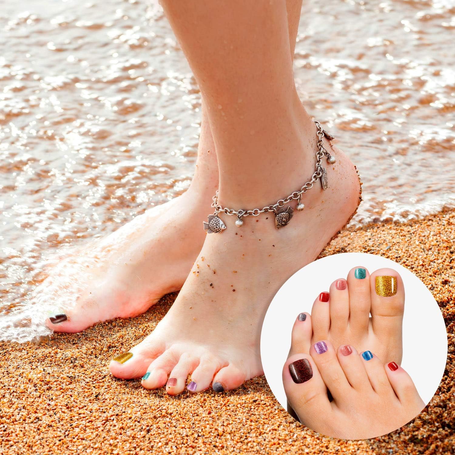 Buy 352 Pieces 16 Sheets Glitter Toenail Wraps Adhesive Toenail Art