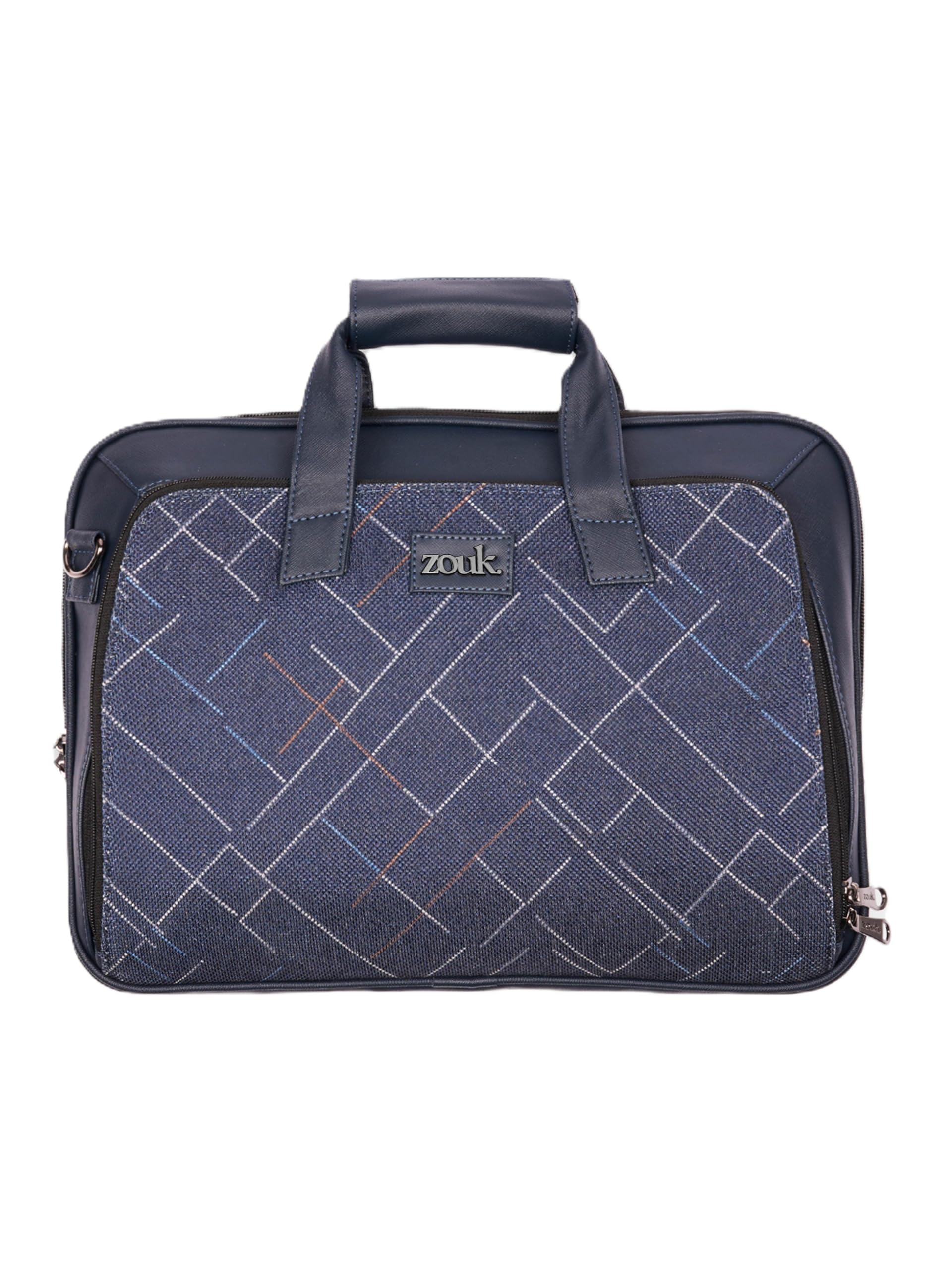 Blue Executive Laptop Bag for Men | Vegan Leather Office Briefcase with Padded 15.6 Inch Laptop Compartment, Shoulder Strap & Trolley Sleeve | Water-Resistant Work & Travel Bag |-image-25