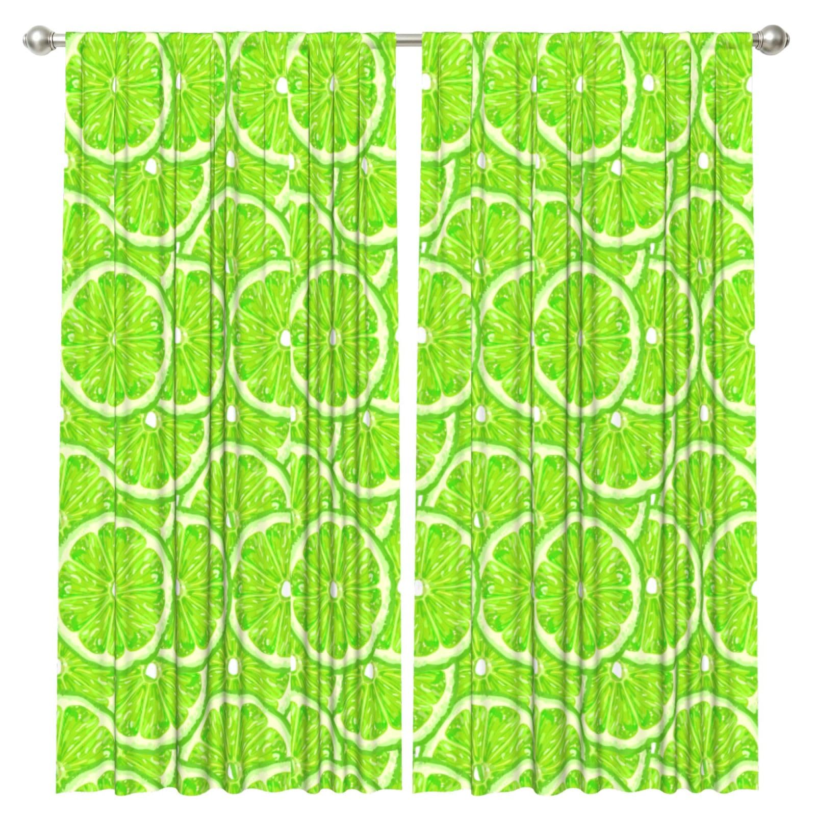 InOmak Lime Green Pattern Lemon, 2 Panels Window Curtains 52 x 84 Inch Blackout Curtains for Living Room Bedroom