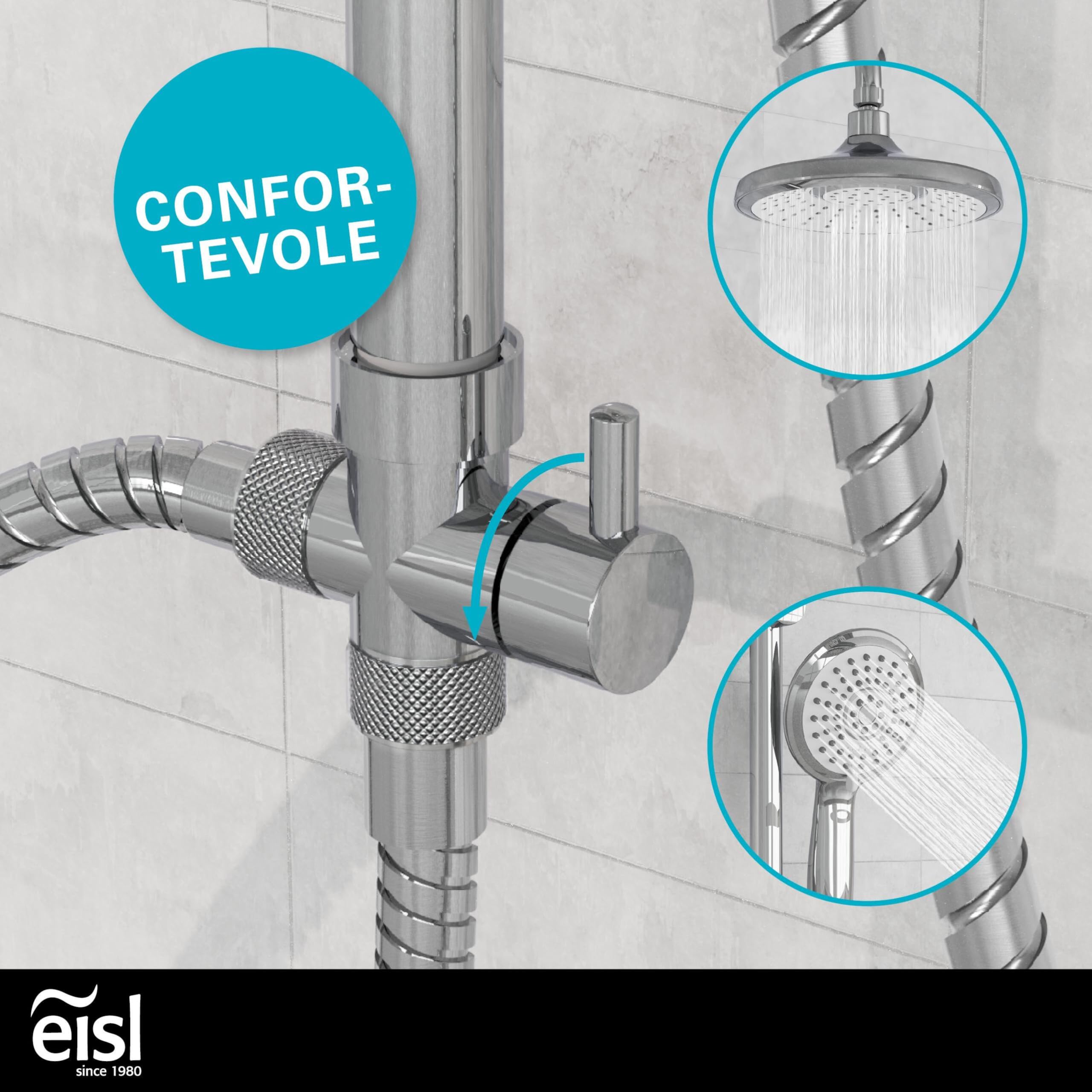 EISL PIOGGIA D'ESTATE DX1005CS-A, colonna doccia senza miscelatore, doccia con ampio getto a pioggia e doccetta, colonna doccia, ideale per il retrofit