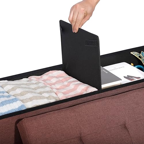 Miniatura 4 de Nova Microdermabrasion Banco de almacenamiento plegable otomano cuadrado de 43 pulgadas, con reposapiés, para dormitorio, sala de estar, soporta