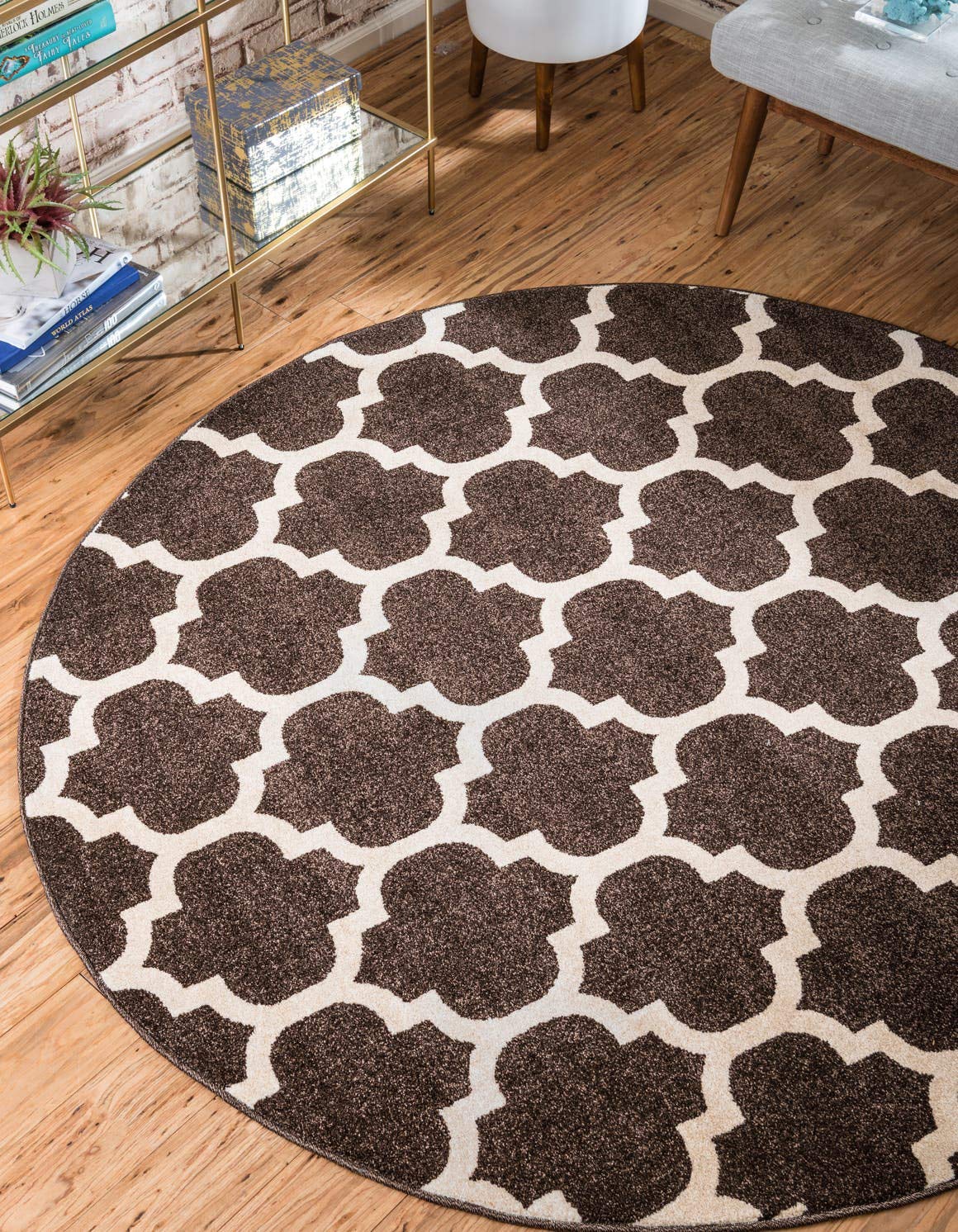 Unique Loom Trellis Collection Area Rug - Philadelphia (3' 3" Round Chocolate Brown/Beige)