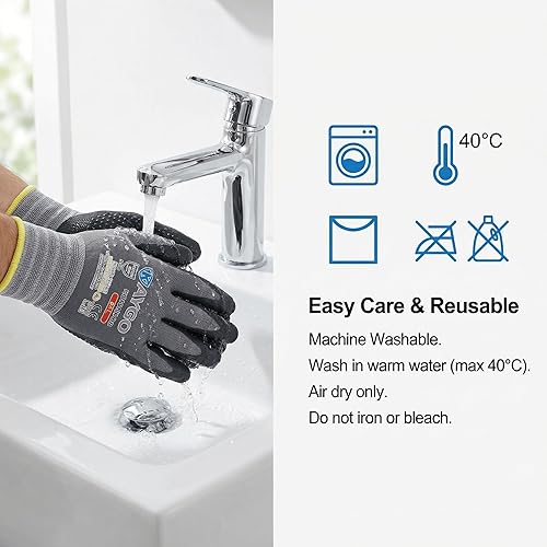 Miniatura 7 de KAYGO MicroFoam - Guantes de trabajo con revestimiento de nitrilo, 12 pares KG19N de nailon de punto sin costuras, micropuntos para un mejor agarre