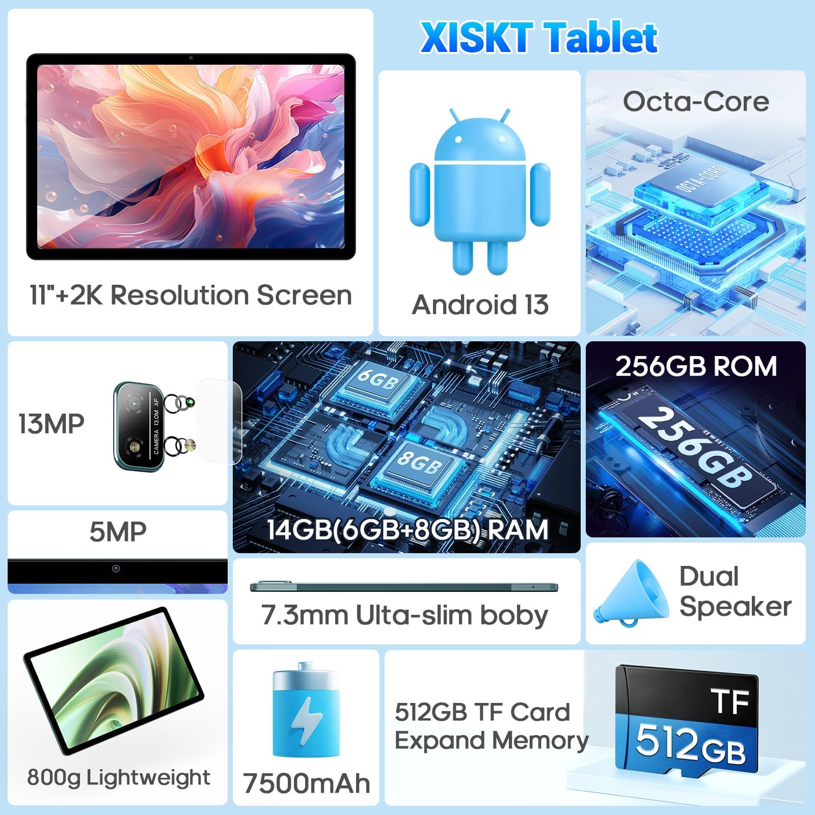 Amazon.com : xiskt Android 13 Tablet 11 inch Computer Tablets
