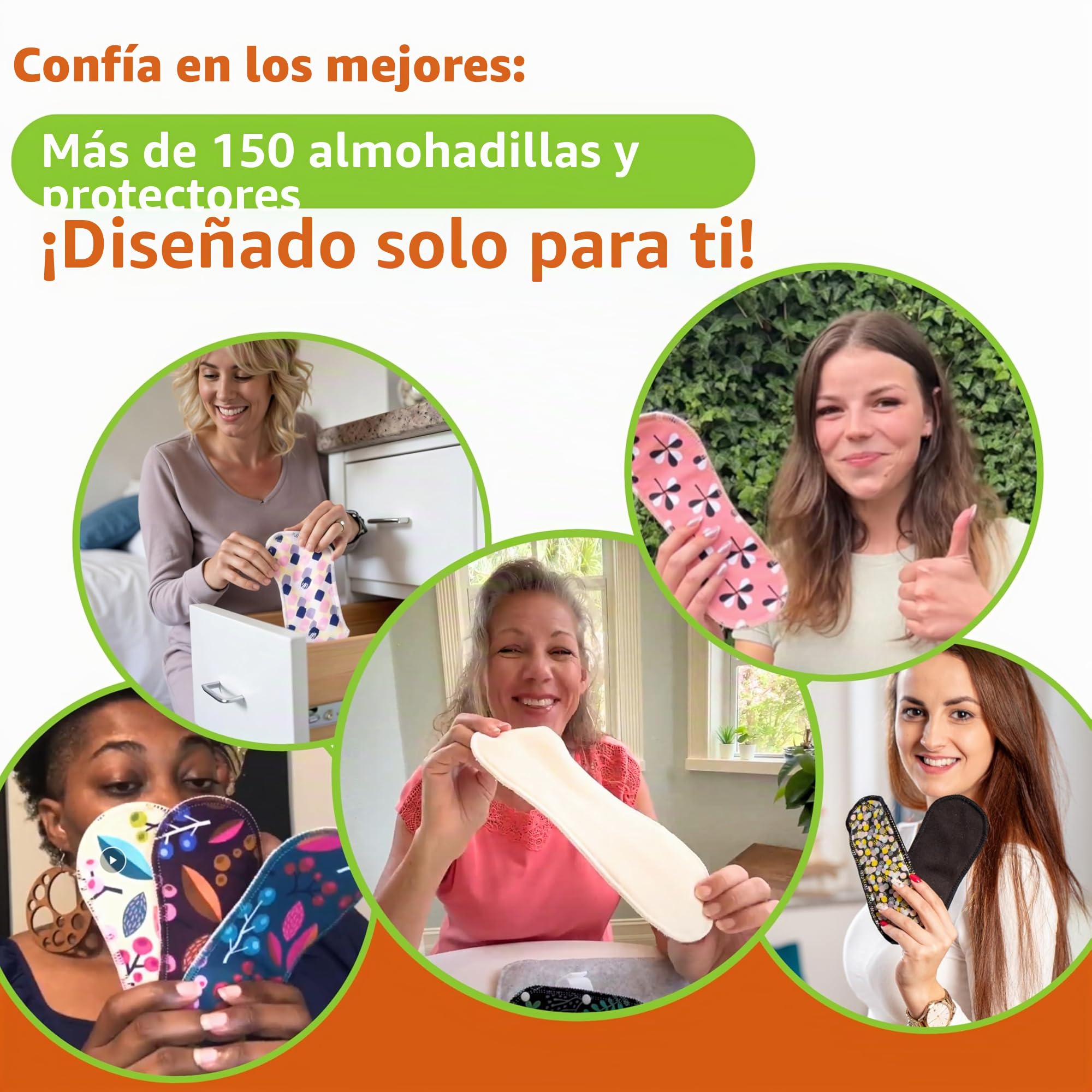 Natissy Compresas Reutilizables de Algodón Orgánico para Adolescente, Pack 6 (S+M)