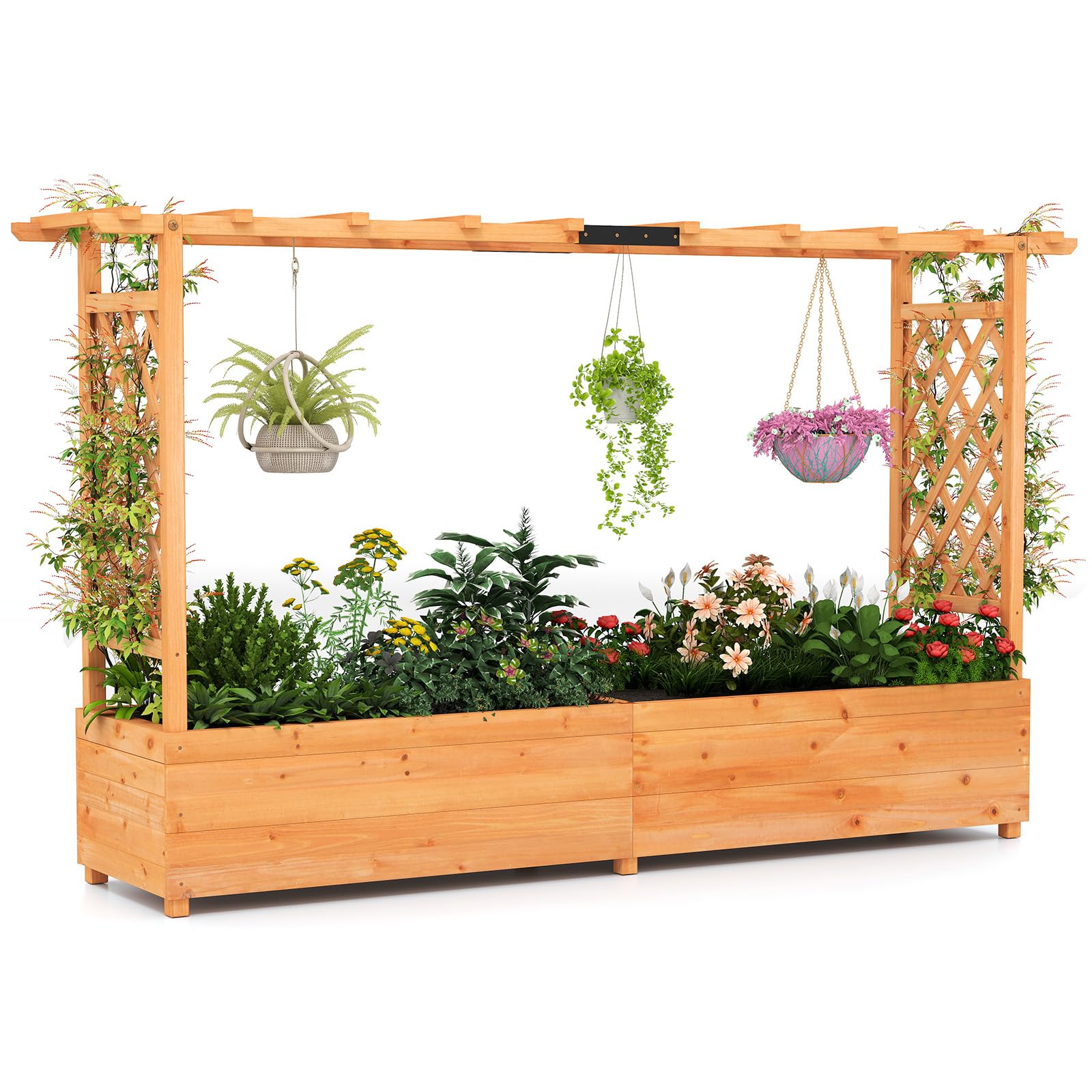 SOARS Jardinière surélevée avec treillis - 200 x 44 x 114 cm - Jardinière avec treillis et toit - Jardinière avec tuteur - Jardinière surélevée pour jardin, balcon, bois, pour fleurs, plantes