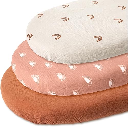 Miniatura 7 de Gllquen Baby Paquete de 3 sábanas de muselina para moisés, transpirables, elásticas, acogedoras, de algodón, para bebé, niño y niña, apta para